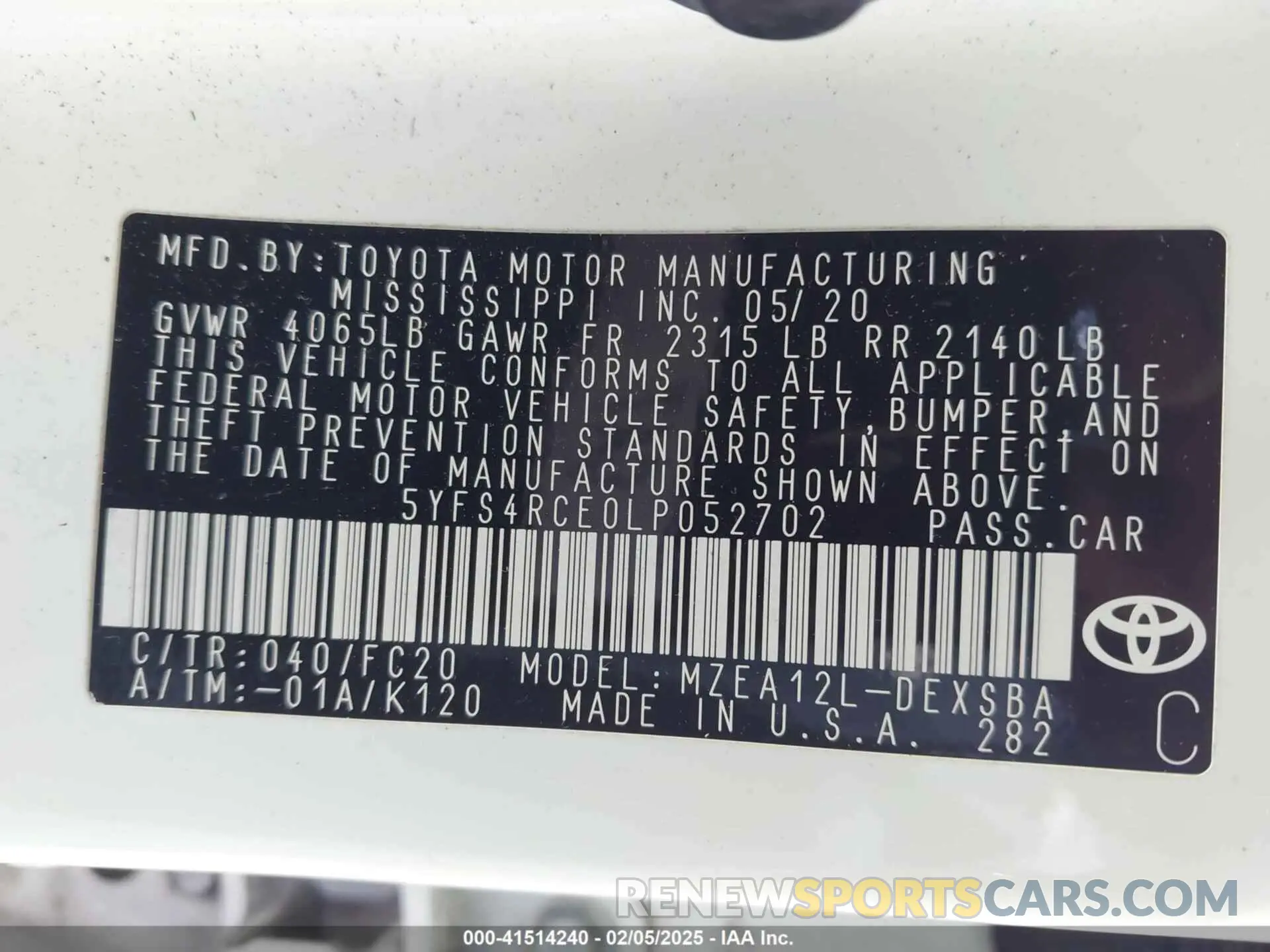 9 Photograph of a damaged car 5YFS4RCE0LP052702 TOYOTA COROLLA 2020