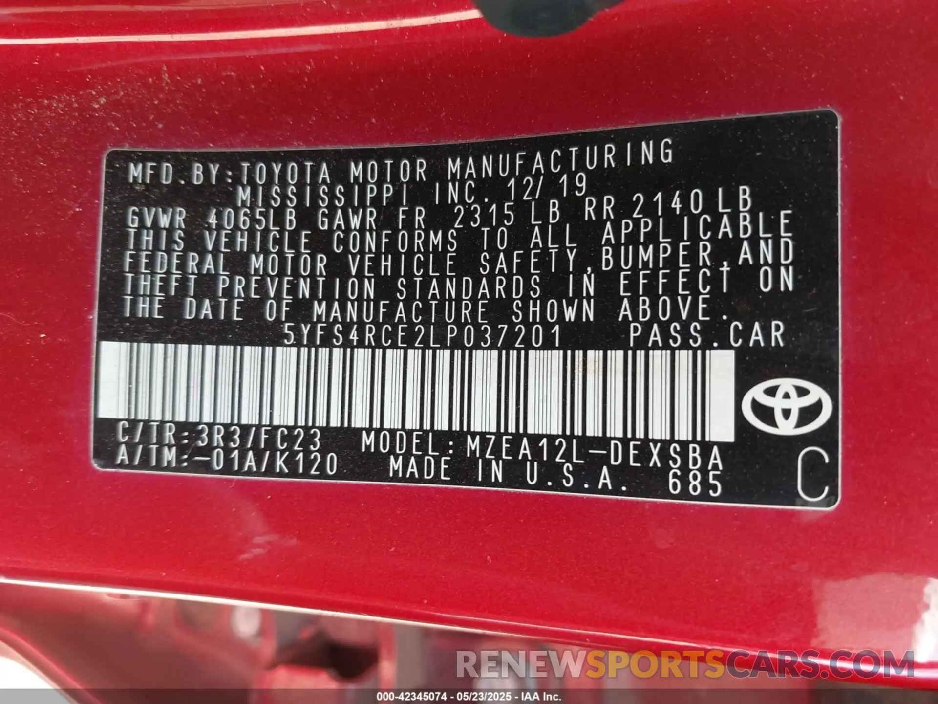 9 Photograph of a damaged car 5YFS4RCE2LP037201 TOYOTA COROLLA 2020