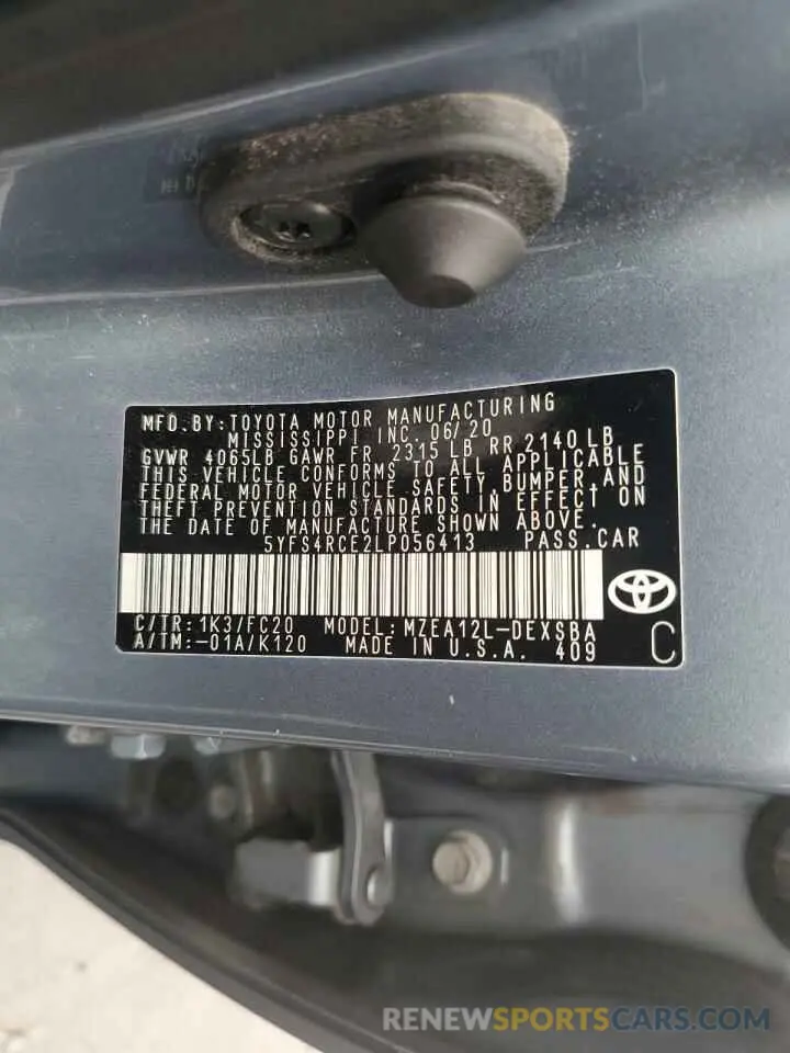 13 Photograph of a damaged car 5YFS4RCE2LP056413 TOYOTA COROLLA 2020