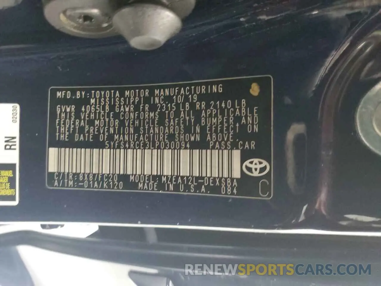 12 Photograph of a damaged car 5YFS4RCE3LP030094 TOYOTA COROLLA 2020