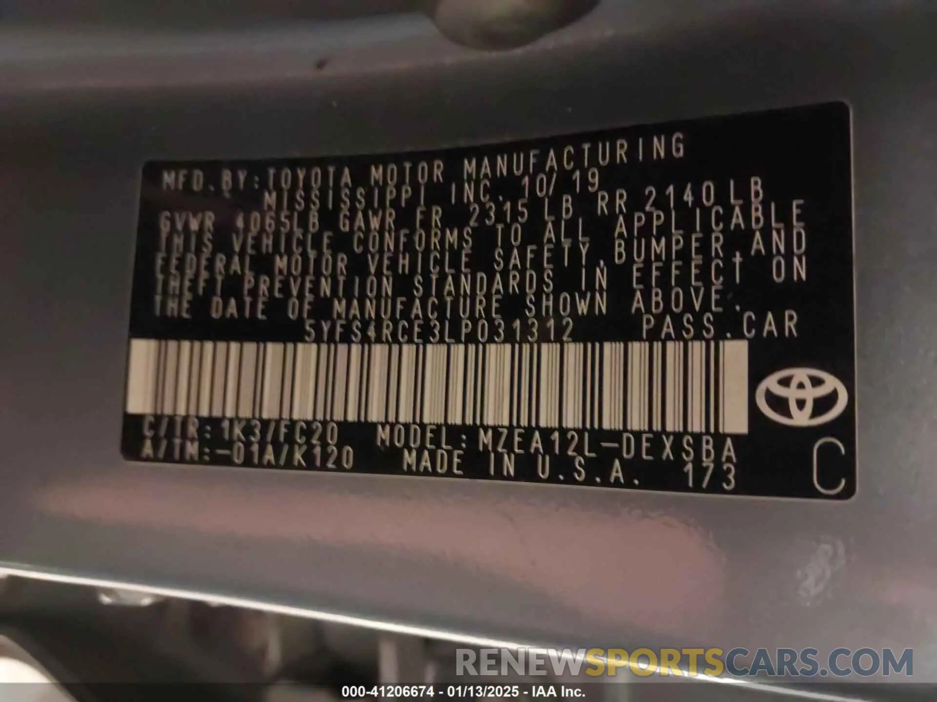 9 Photograph of a damaged car 5YFS4RCE3LP031312 TOYOTA COROLLA 2020