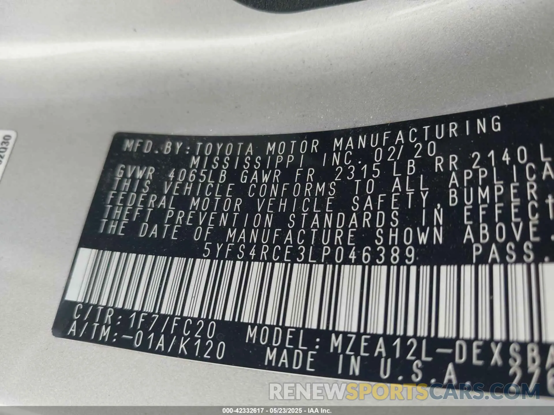 9 Photograph of a damaged car 5YFS4RCE3LP046389 TOYOTA COROLLA 2020