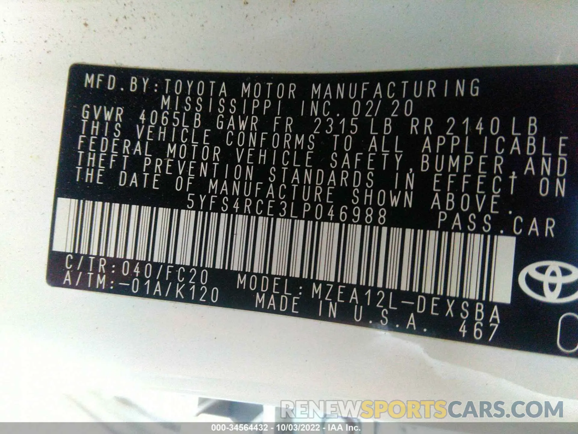 9 Photograph of a damaged car 5YFS4RCE3LP046988 TOYOTA COROLLA 2020