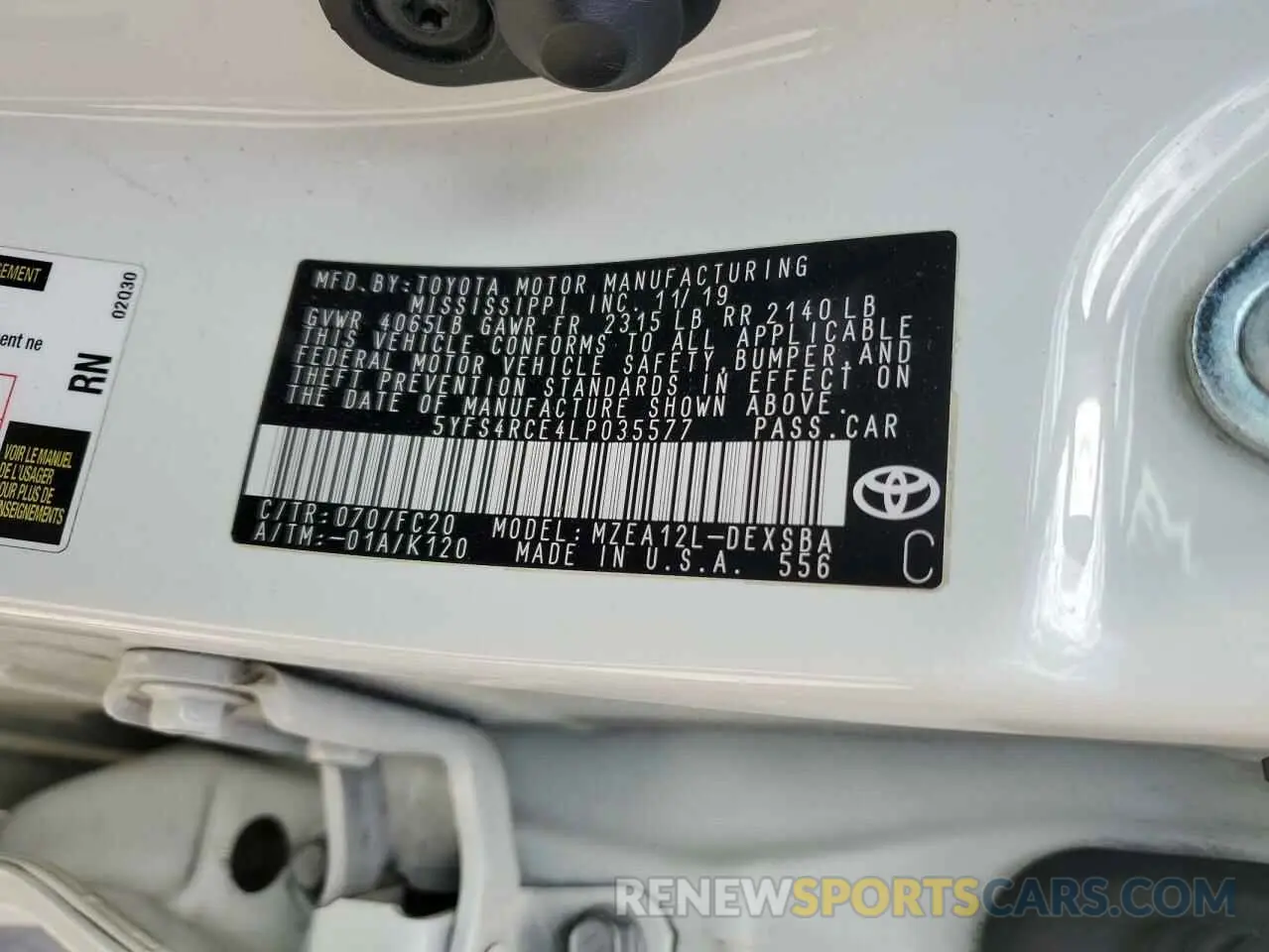 14 Photograph of a damaged car 5YFS4RCE4LP035577 TOYOTA COROLLA 2020