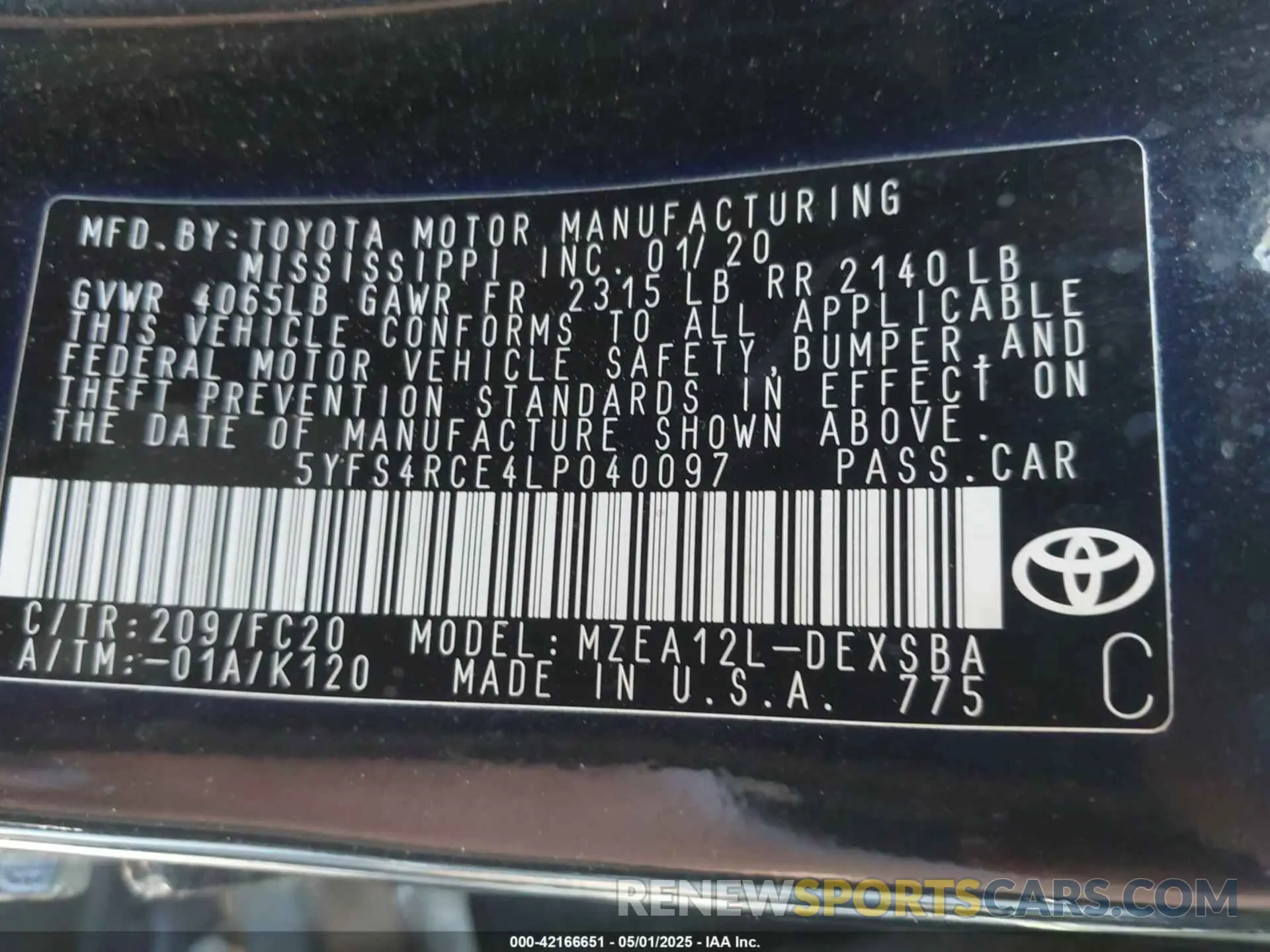 9 Photograph of a damaged car 5YFS4RCE4LP040097 TOYOTA COROLLA 2020