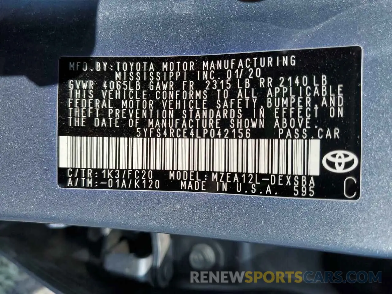 12 Photograph of a damaged car 5YFS4RCE4LP042156 TOYOTA COROLLA 2020