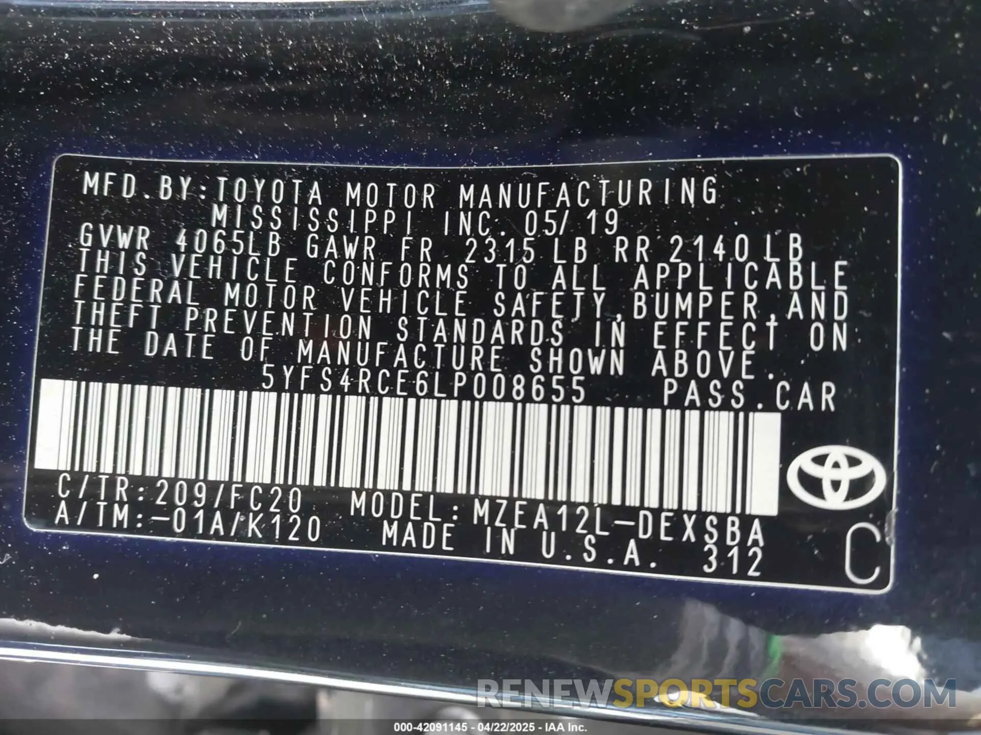 9 Photograph of a damaged car 5YFS4RCE6LP008655 TOYOTA COROLLA 2020