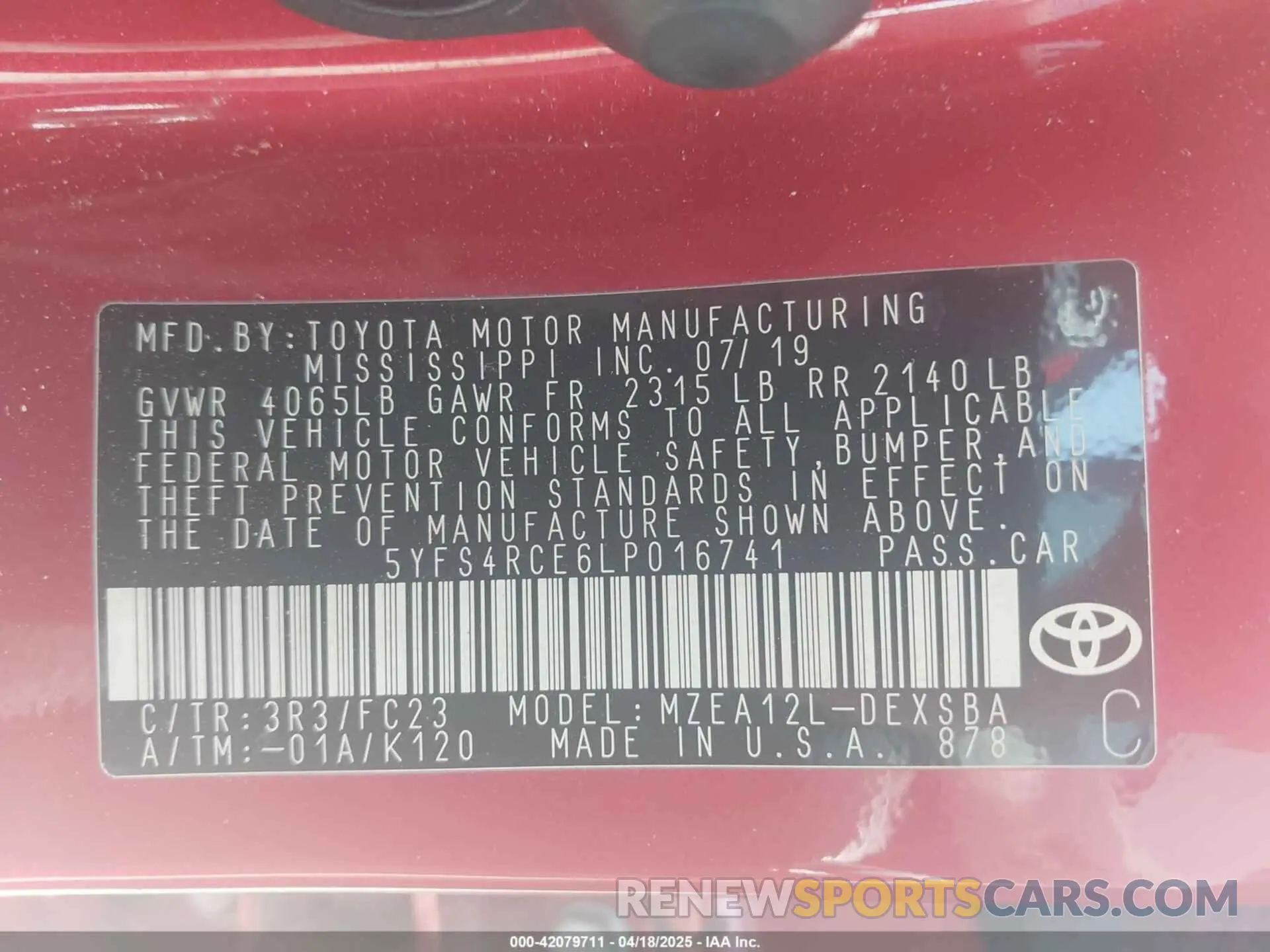 9 Photograph of a damaged car 5YFS4RCE6LP016741 TOYOTA COROLLA 2020
