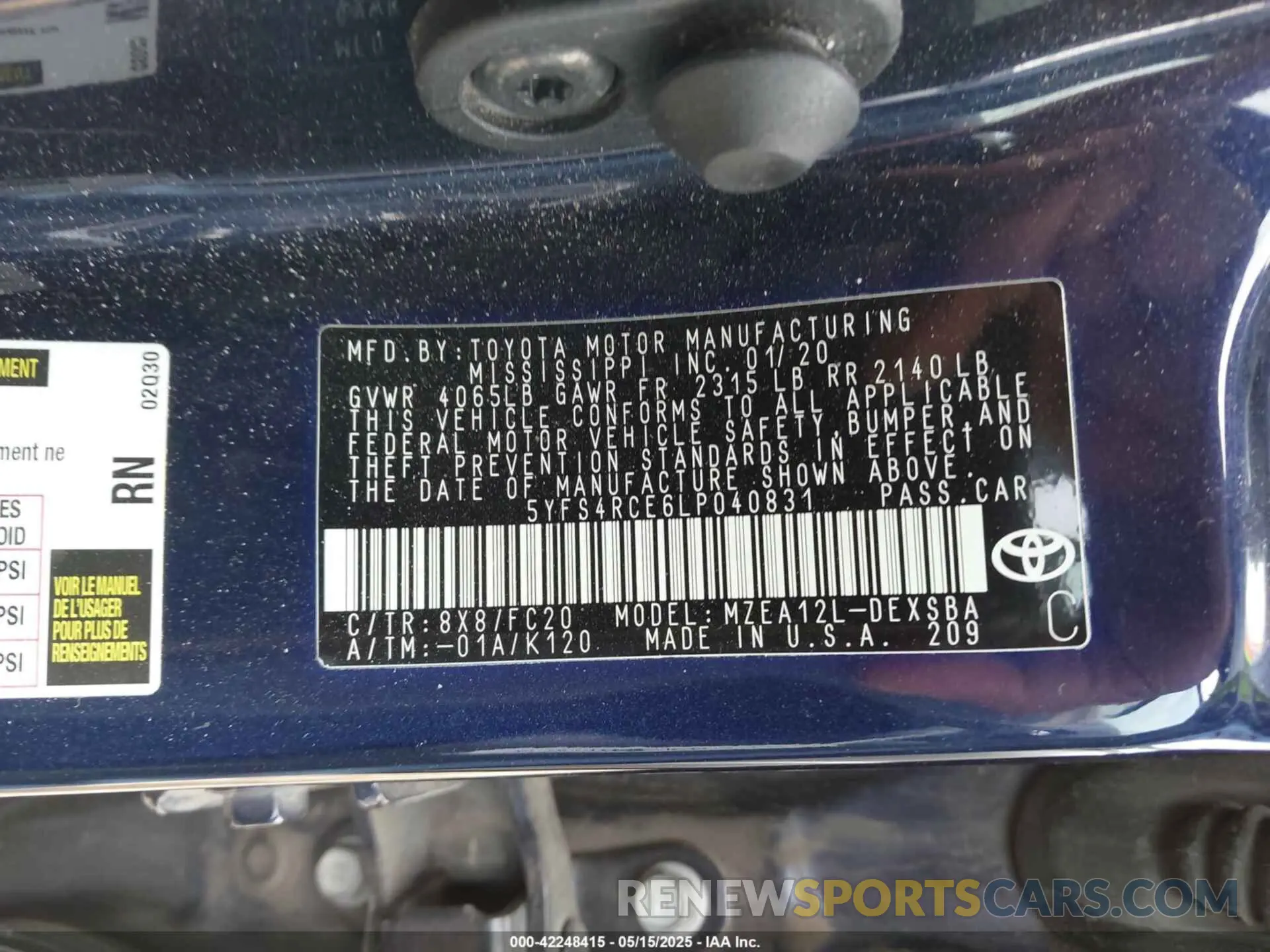 9 Photograph of a damaged car 5YFS4RCE6LP040831 TOYOTA COROLLA 2020
