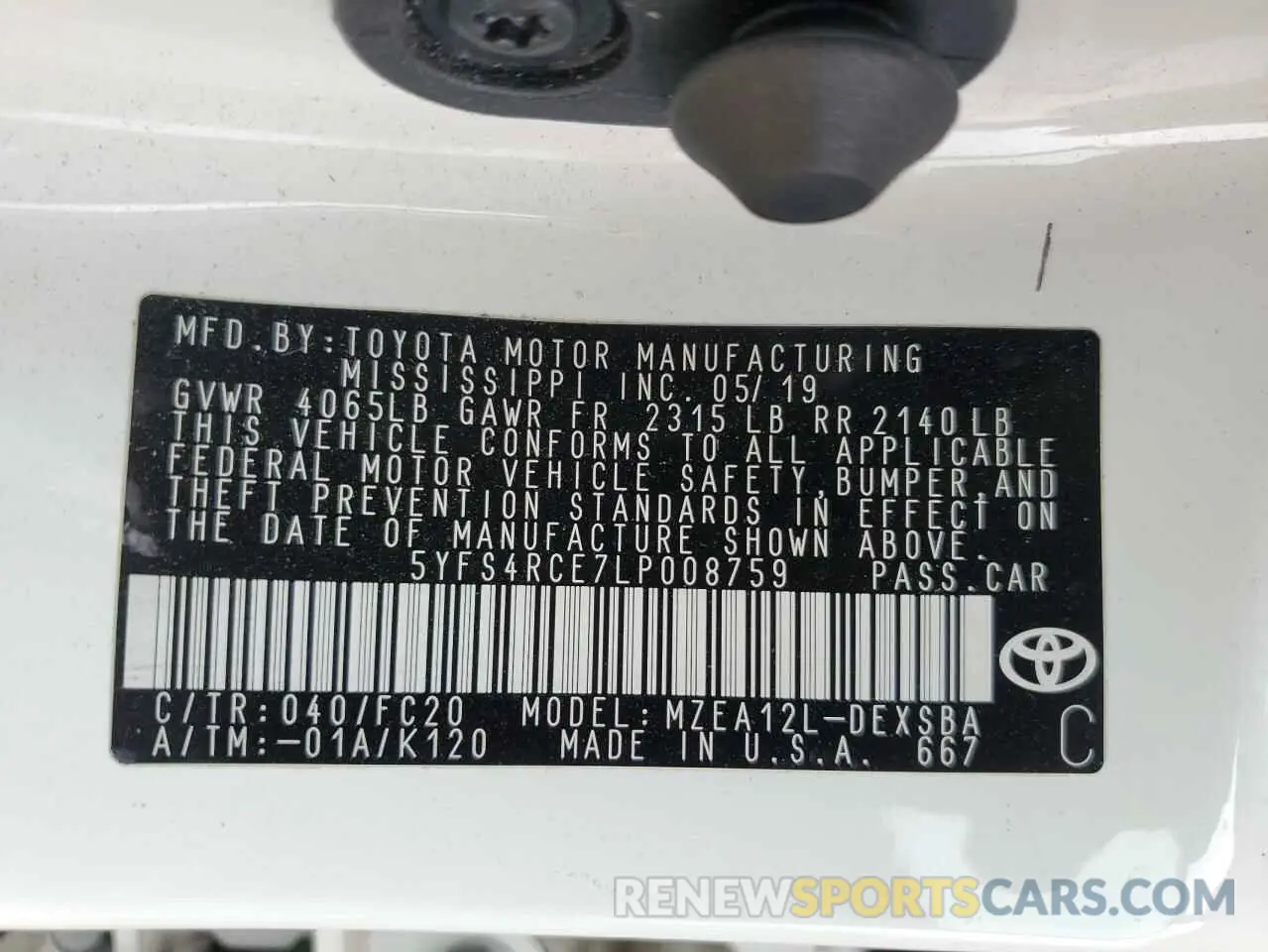 12 Photograph of a damaged car 5YFS4RCE7LP008759 TOYOTA COROLLA 2020