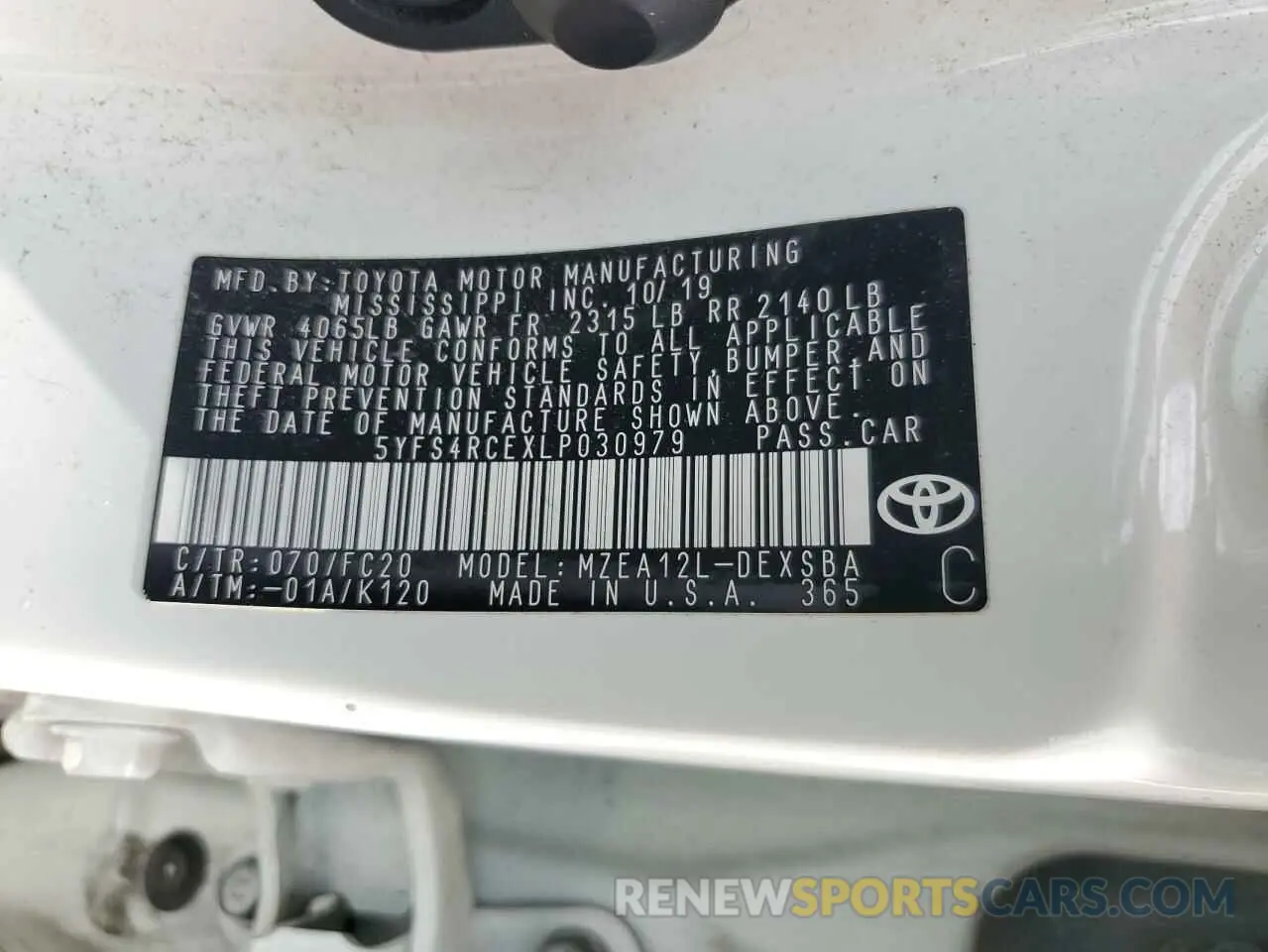 13 Photograph of a damaged car 5YFS4RCEXLP030979 TOYOTA COROLLA 2020