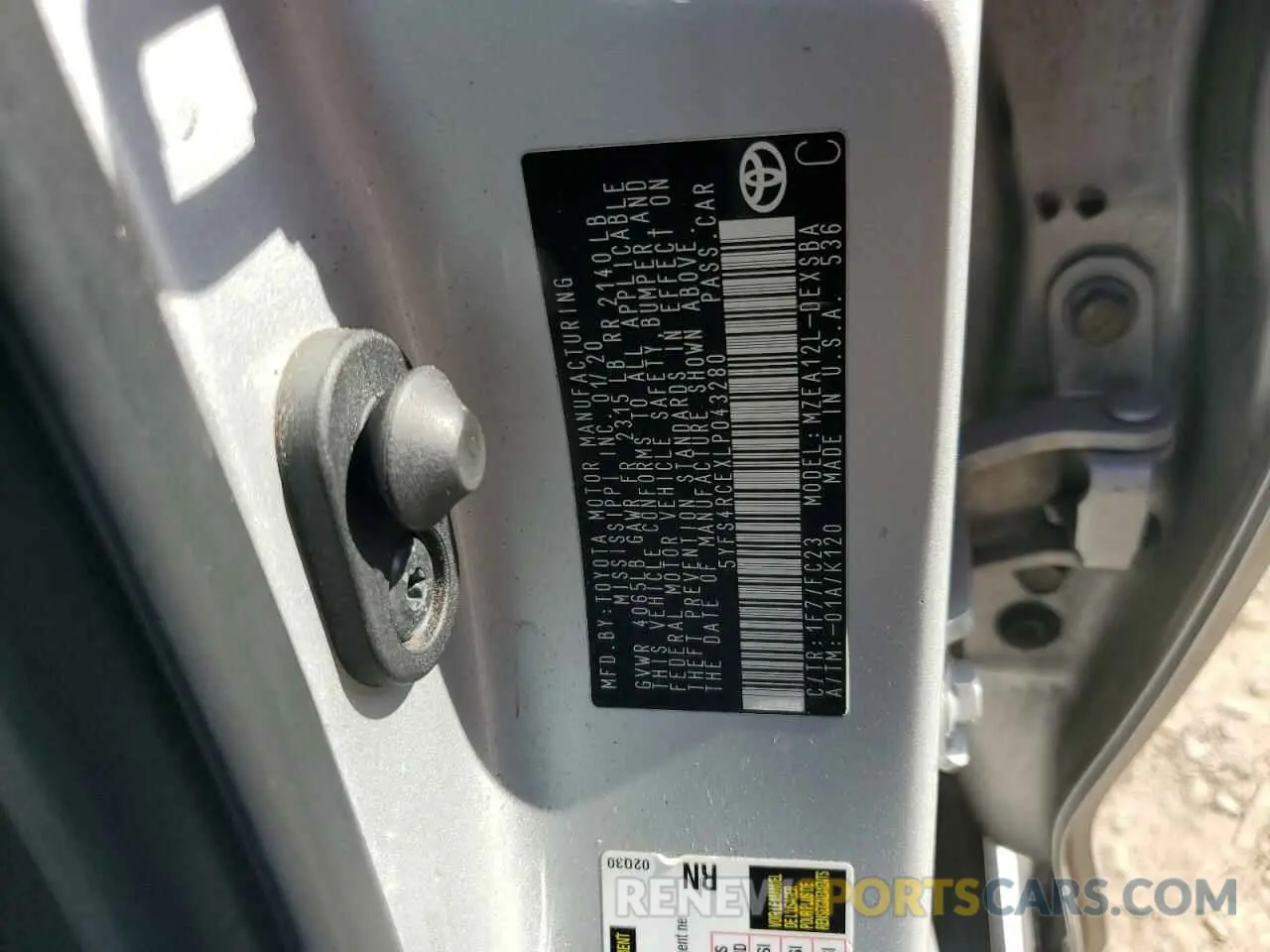 12 Photograph of a damaged car 5YFS4RCEXLP043280 TOYOTA COROLLA 2020