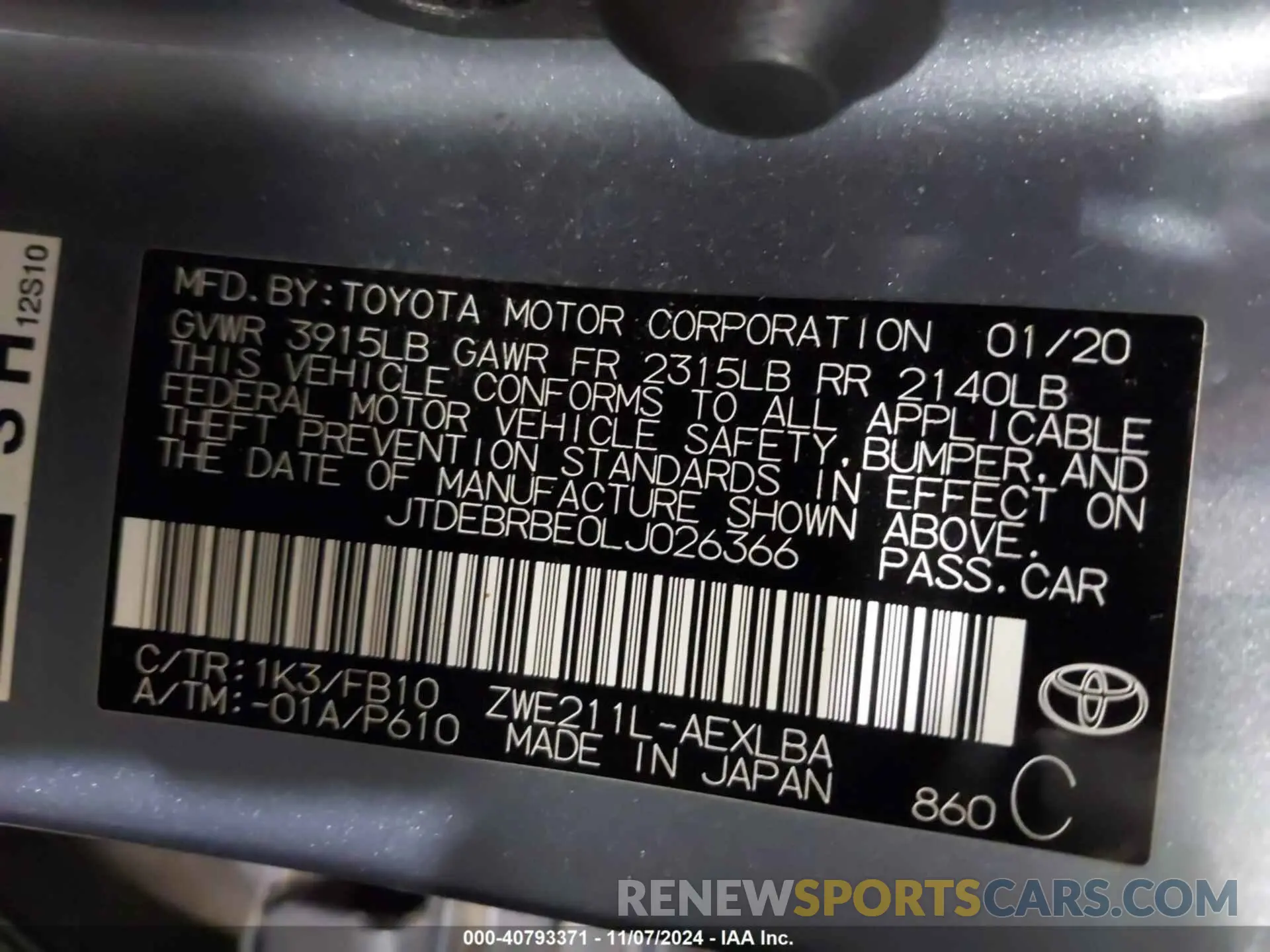 9 Photograph of a damaged car JTDEBRBE0LJ026366 TOYOTA COROLLA 2020