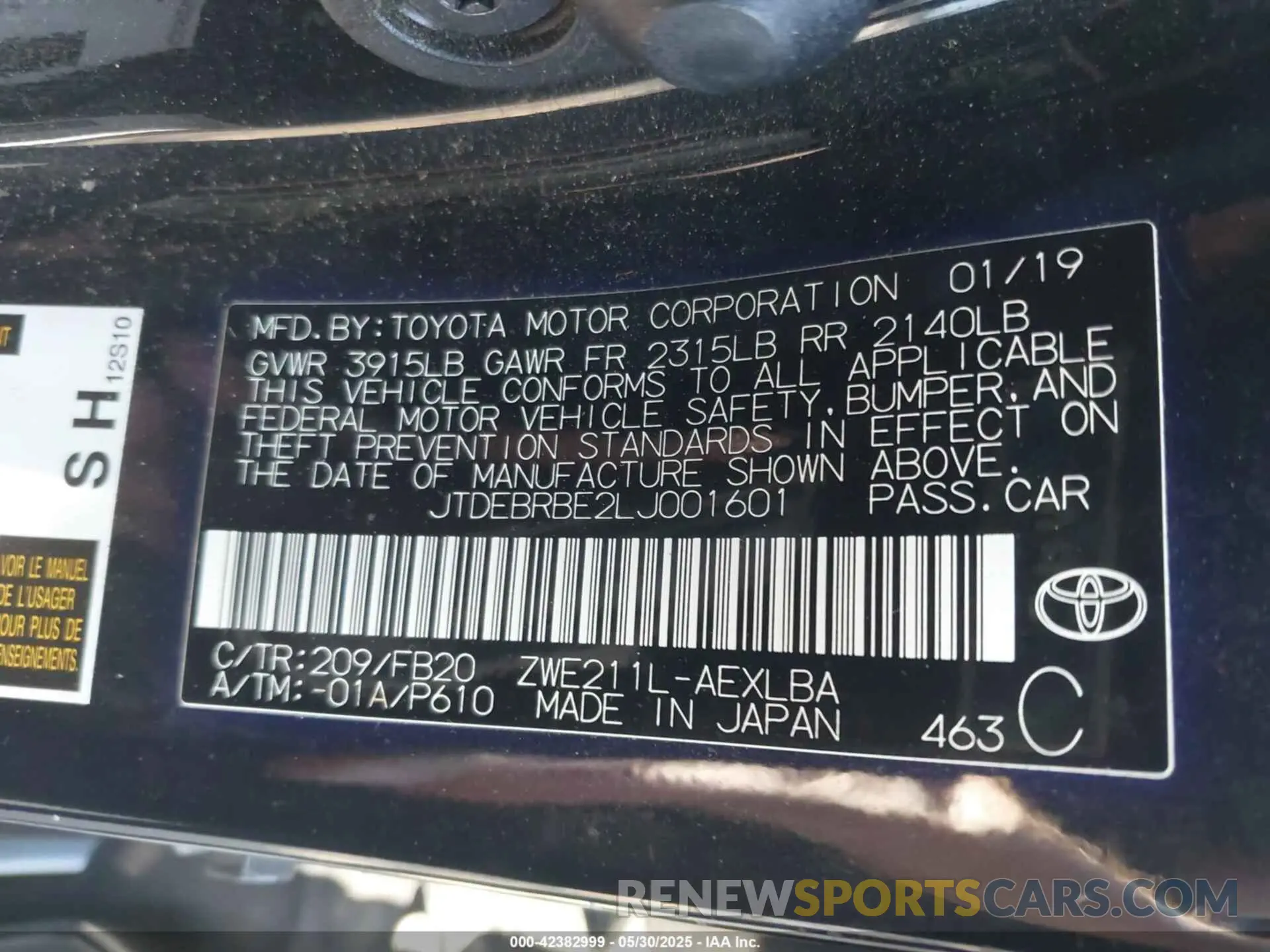 9 Photograph of a damaged car JTDEBRBE2LJ001601 TOYOTA COROLLA 2020