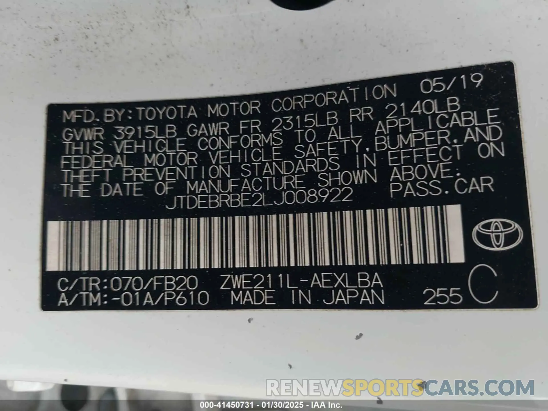 9 Photograph of a damaged car JTDEBRBE2LJ008922 TOYOTA COROLLA 2020