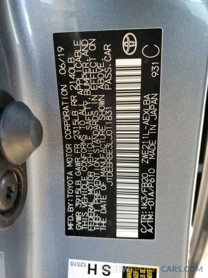12 Photograph of a damaged car JTDEBRBE3LJ011831 TOYOTA COROLLA 2020