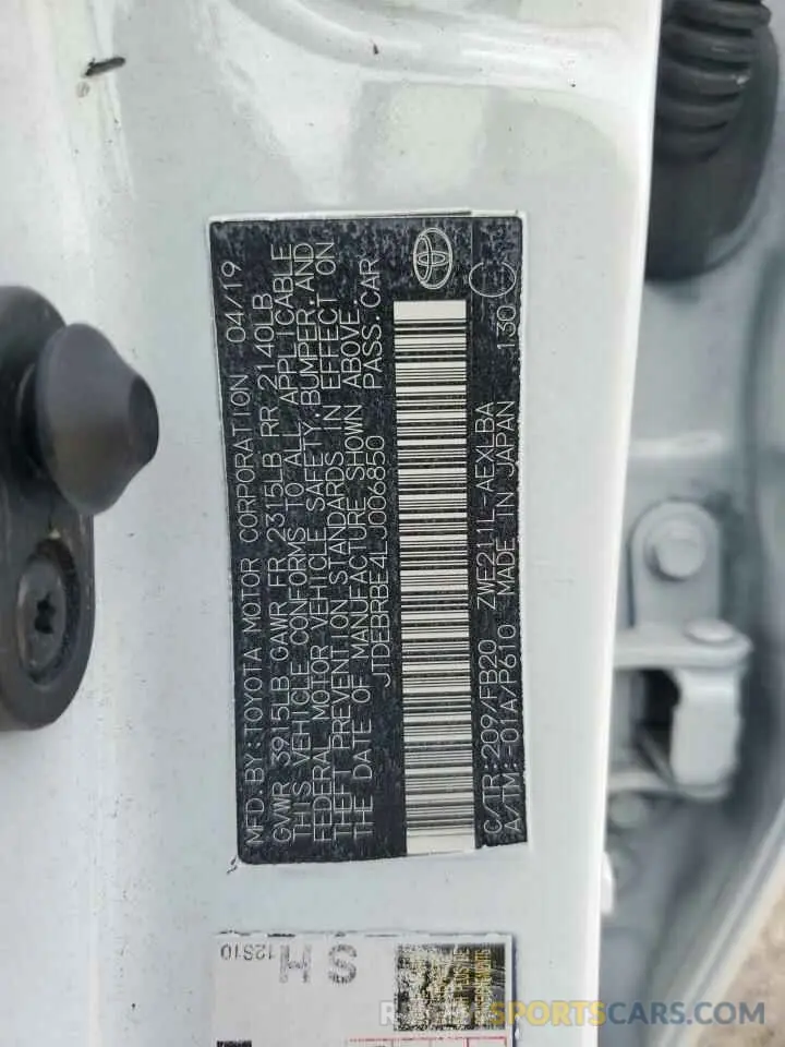 12 Photograph of a damaged car JTDEBRBE4LJ006850 TOYOTA COROLLA 2020