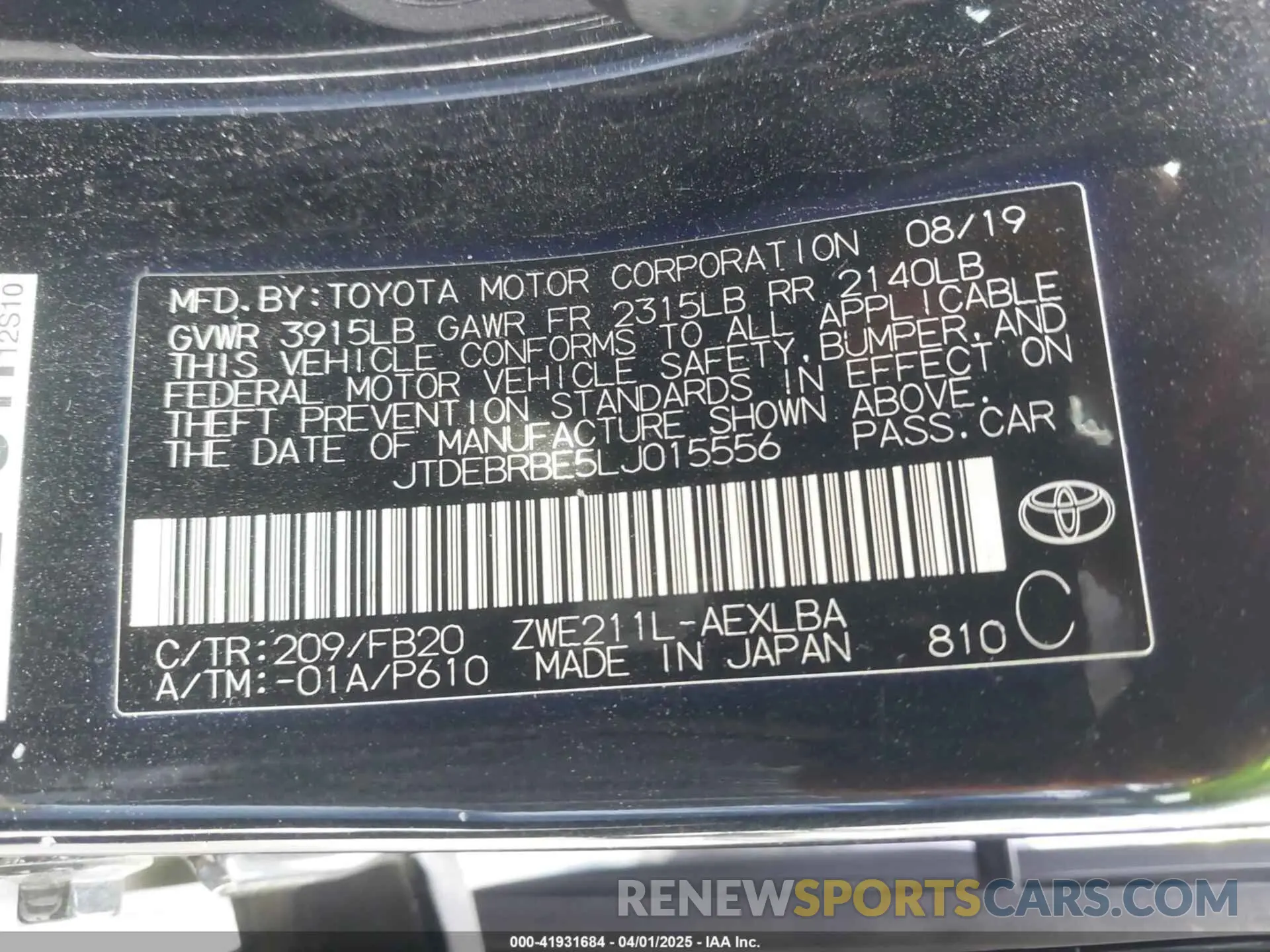 9 Photograph of a damaged car JTDEBRBE5LJ015556 TOYOTA COROLLA 2020