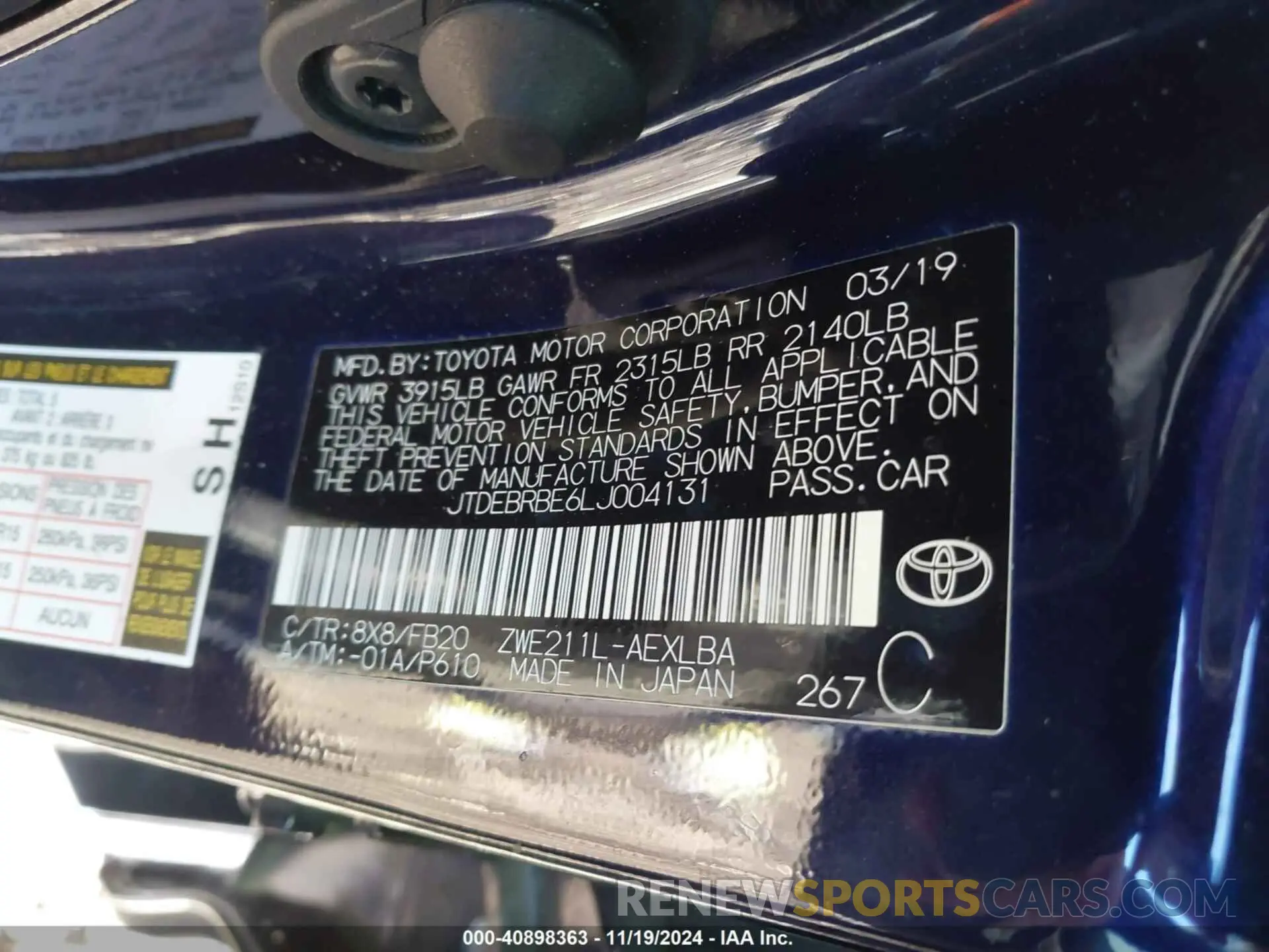 9 Photograph of a damaged car JTDEBRBE6LJ004131 TOYOTA COROLLA 2020