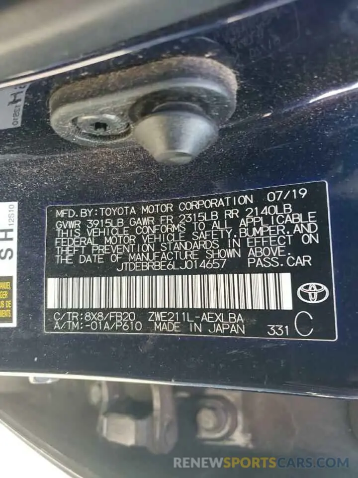 12 Photograph of a damaged car JTDEBRBE6LJ014657 TOYOTA COROLLA 2020