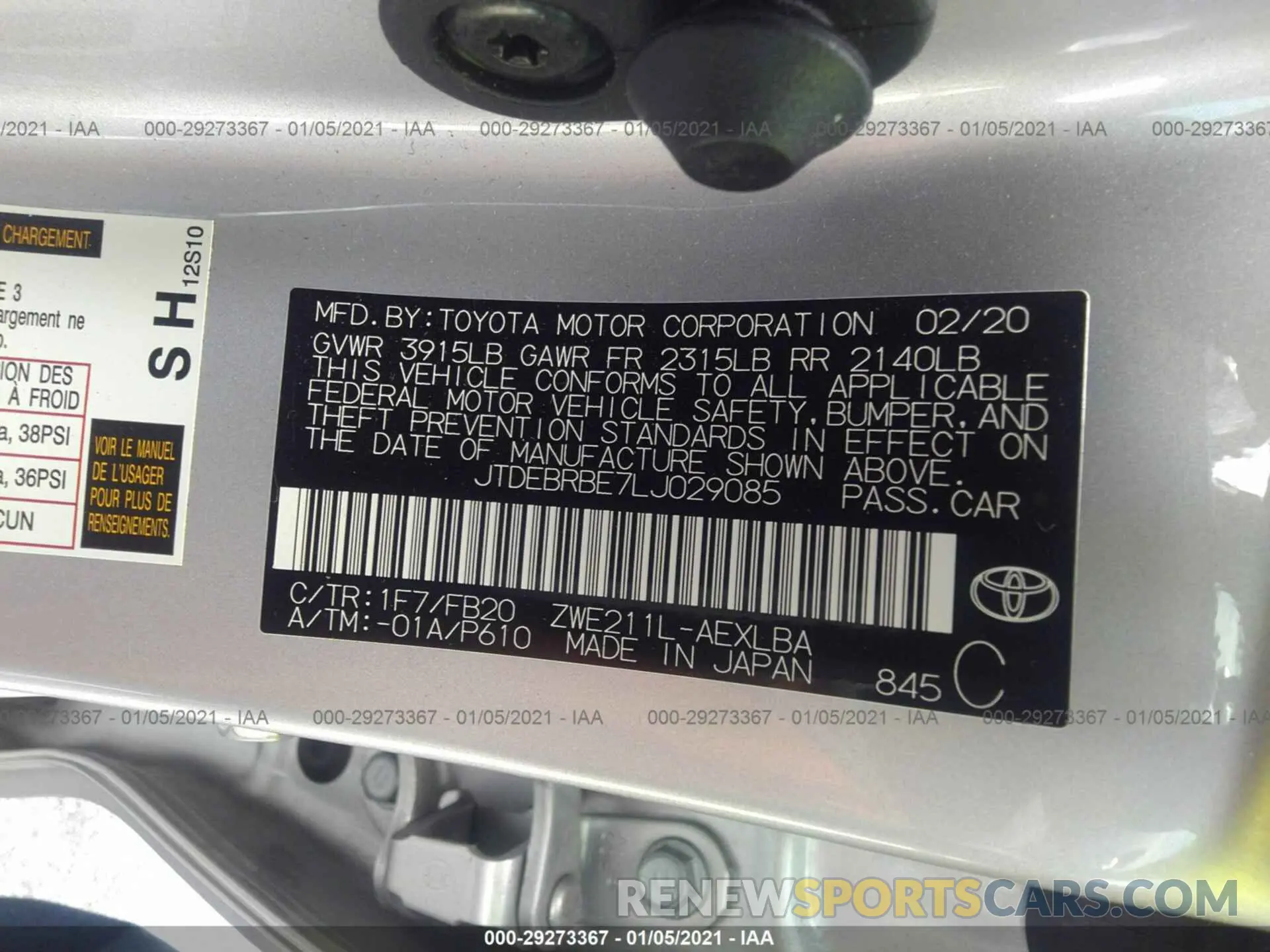 9 Photograph of a damaged car JTDEBRBE7LJ029085 TOYOTA COROLLA 2020