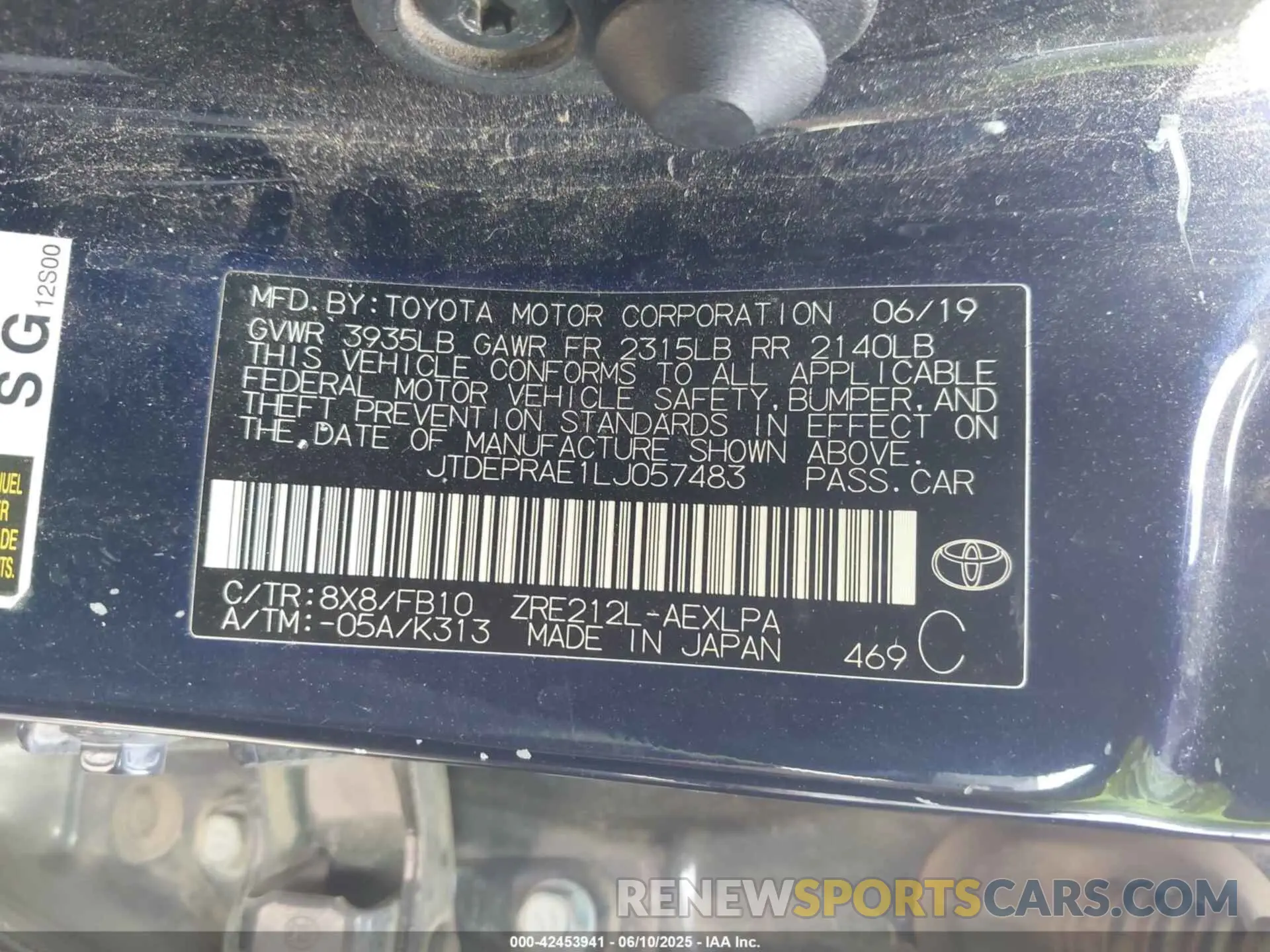 9 Photograph of a damaged car JTDEPRAE1LJ057483 TOYOTA COROLLA 2020