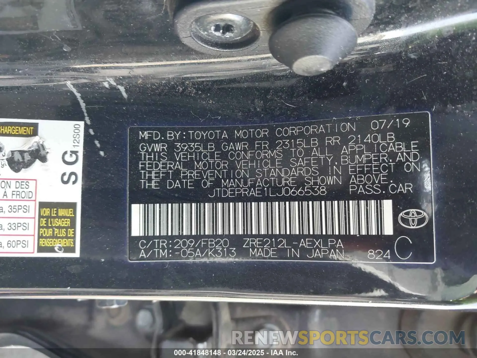 9 Photograph of a damaged car JTDEPRAE1LJ066538 TOYOTA COROLLA 2020