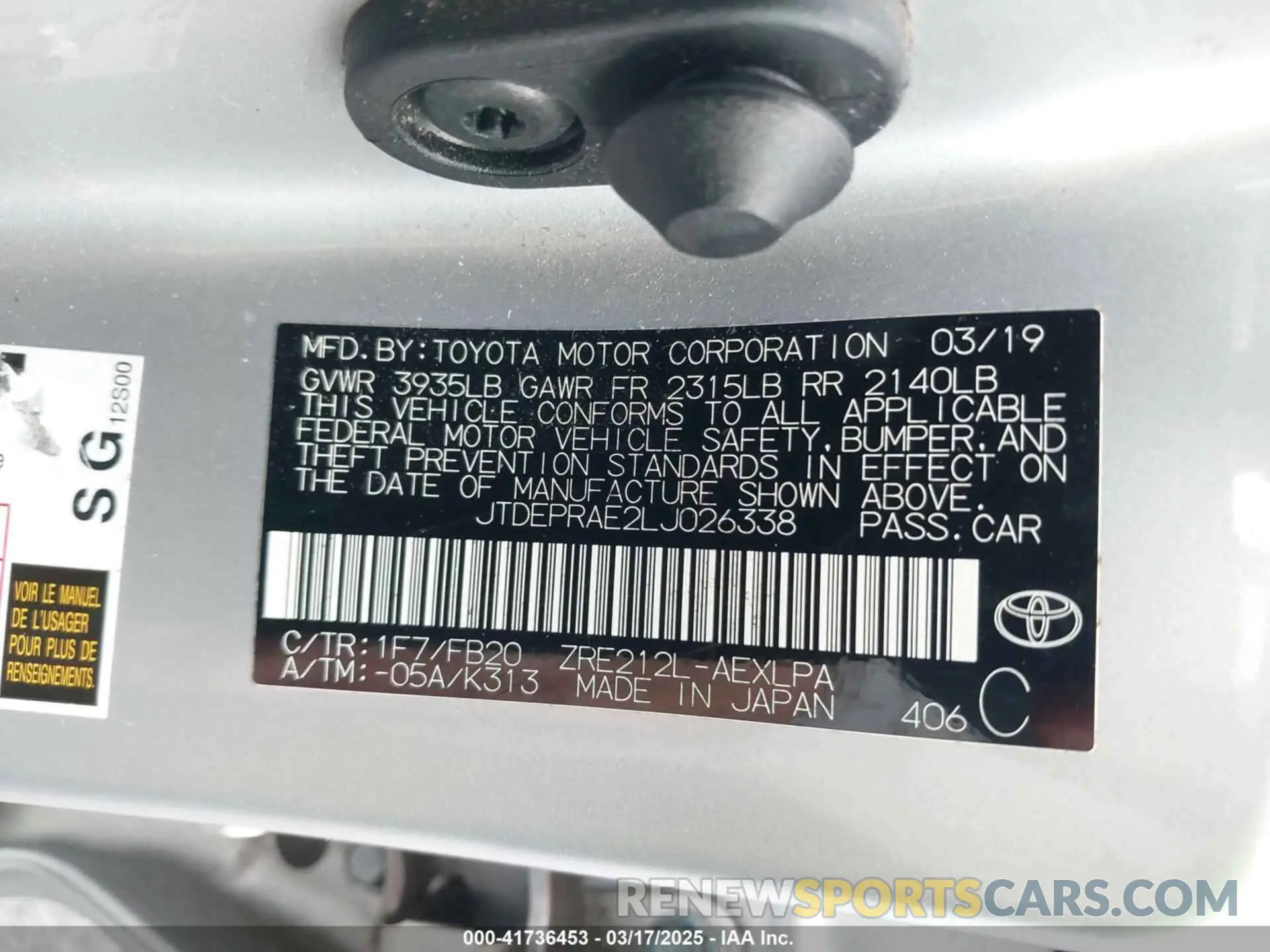 9 Photograph of a damaged car JTDEPRAE2LJ026338 TOYOTA COROLLA 2020