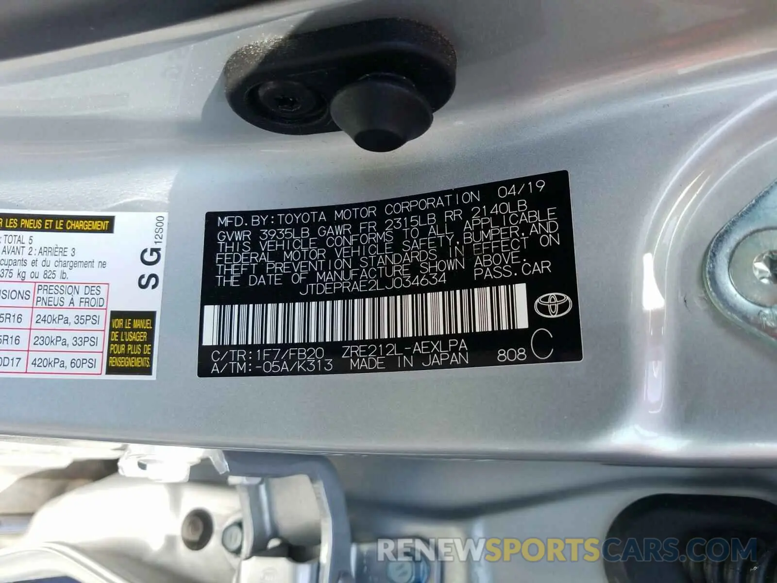 10 Photograph of a damaged car JTDEPRAE2LJ034634 TOYOTA COROLLA 2020