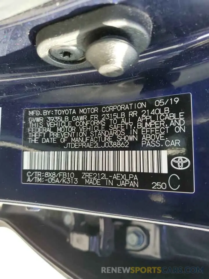 13 Photograph of a damaged car JTDEPRAE2LJ038862 TOYOTA COROLLA 2020