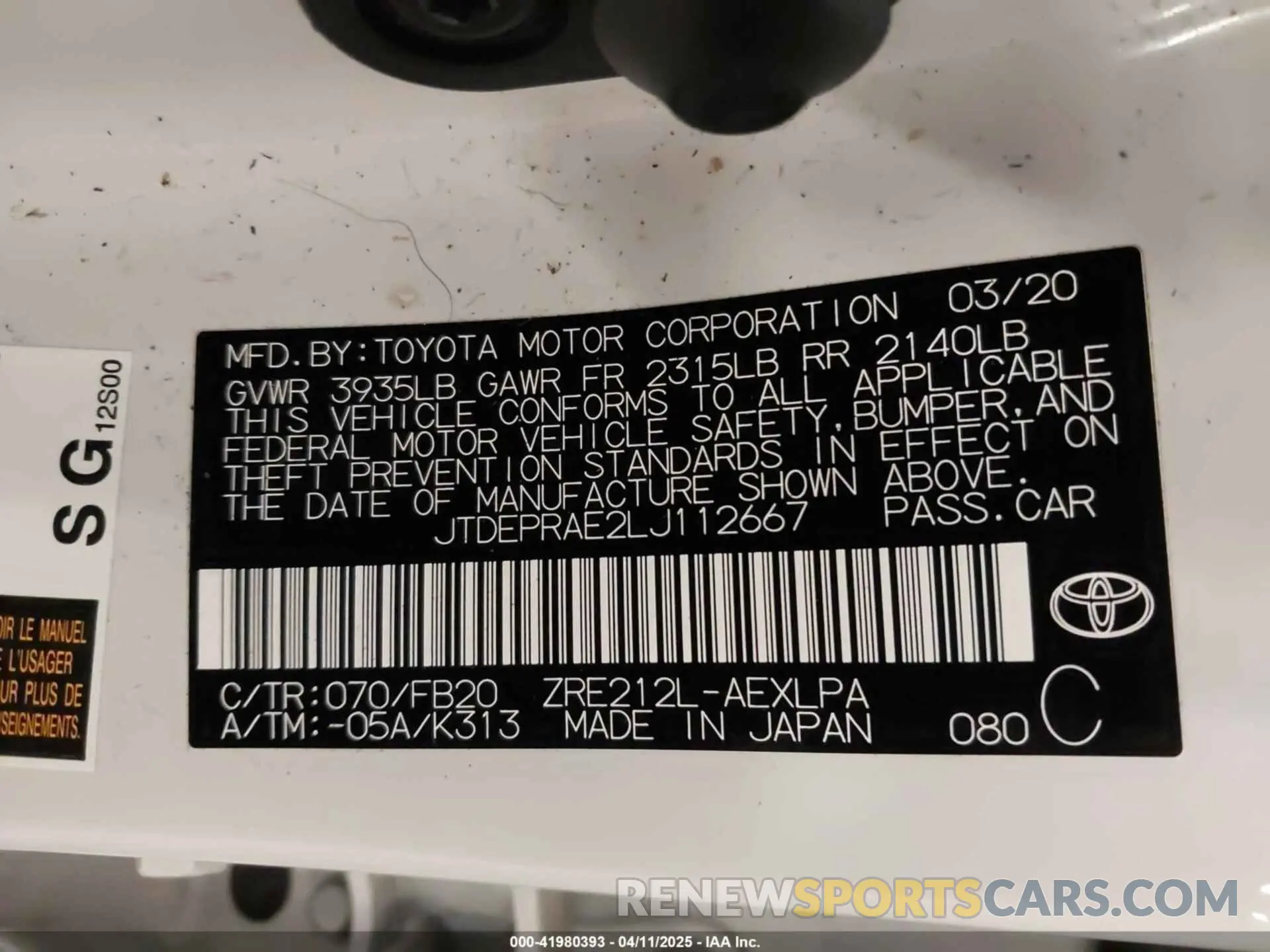 9 Photograph of a damaged car JTDEPRAE2LJ112667 TOYOTA COROLLA 2020