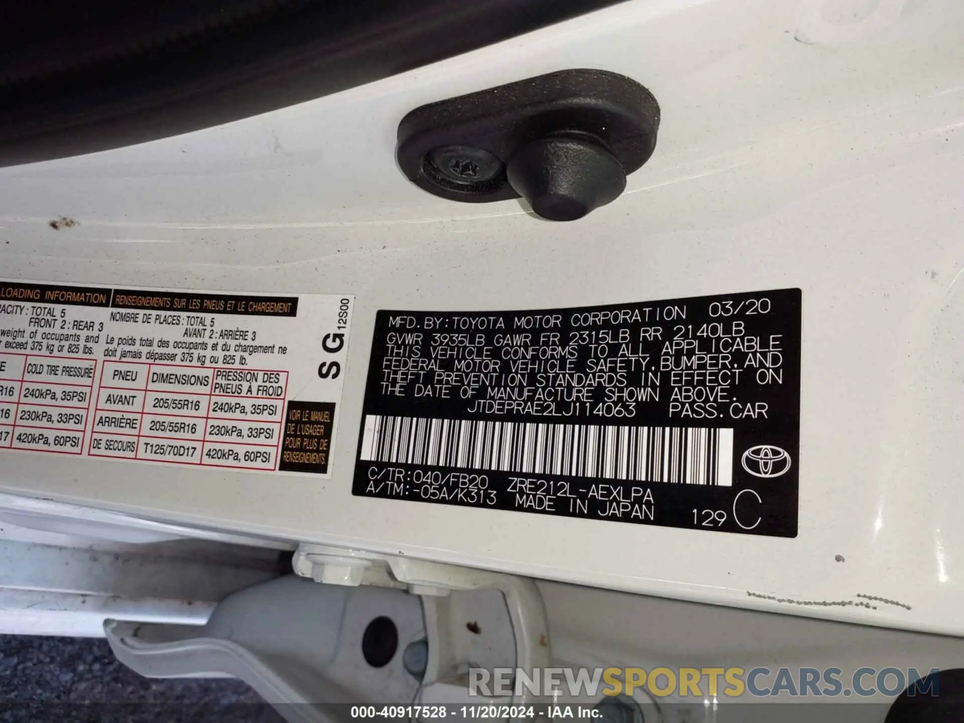 9 Photograph of a damaged car JTDEPRAE2LJ114063 TOYOTA COROLLA 2020