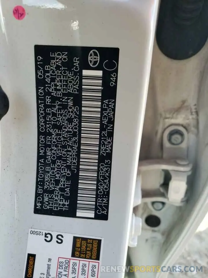 10 Photograph of a damaged car JTDEPRAE3LJ038725 TOYOTA COROLLA 2020