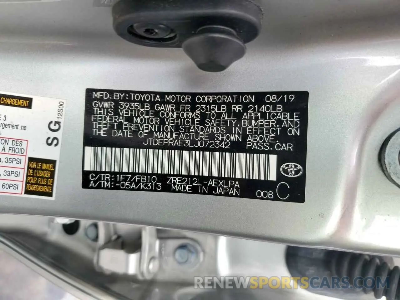 13 Photograph of a damaged car JTDEPRAE3LJ072342 TOYOTA COROLLA 2020