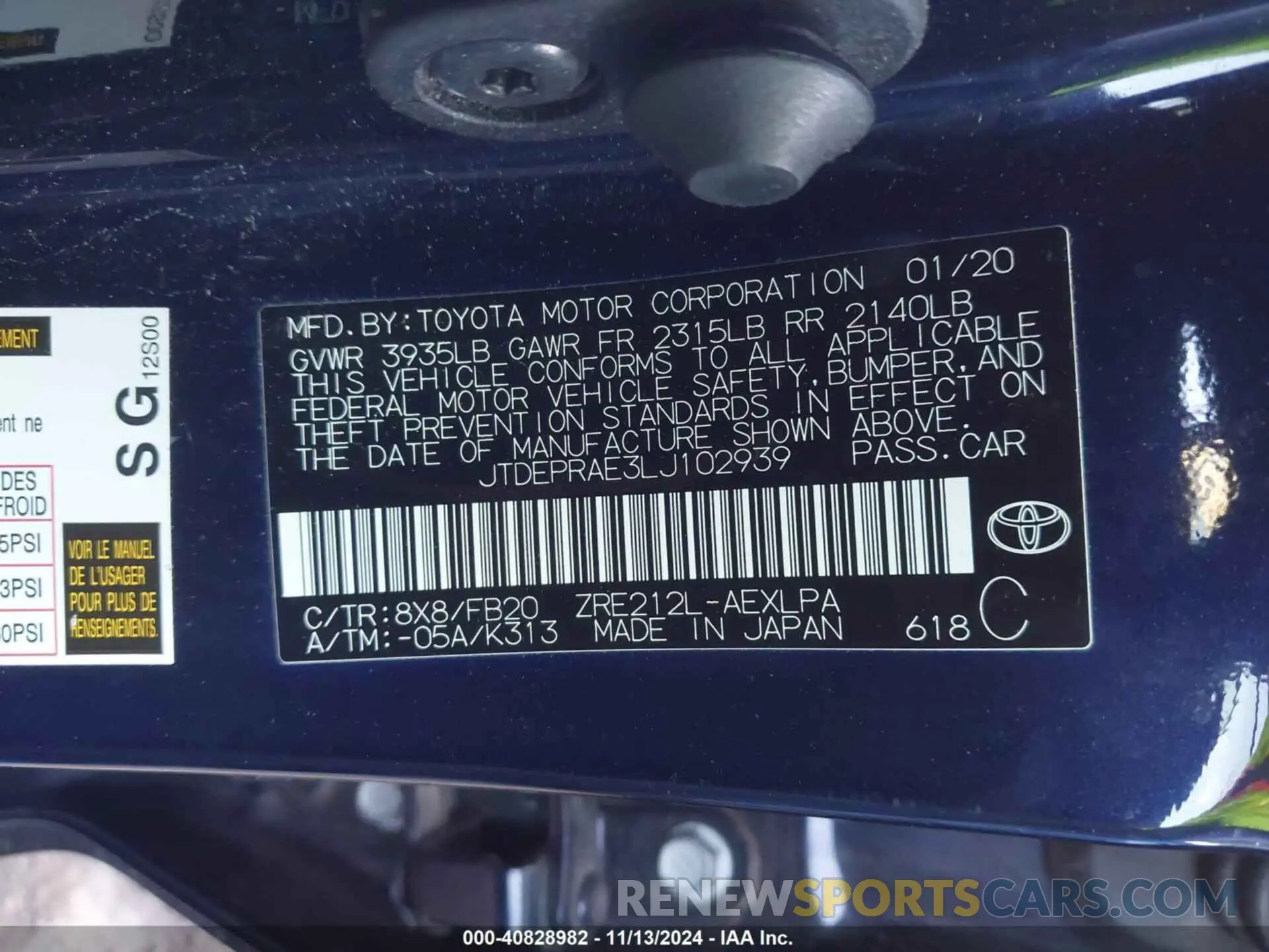 9 Photograph of a damaged car JTDEPRAE3LJ102939 TOYOTA COROLLA 2020