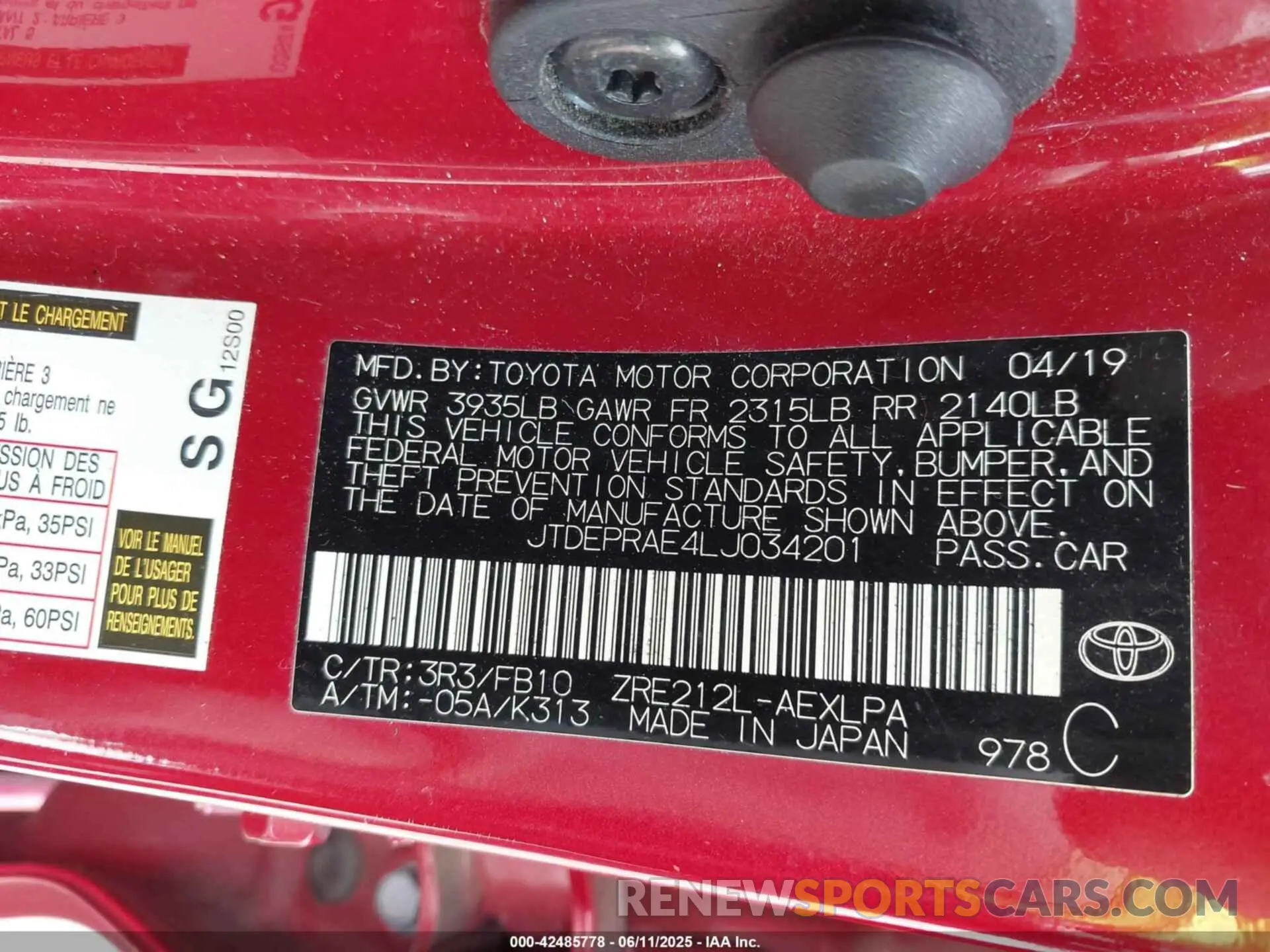 9 Photograph of a damaged car JTDEPRAE4LJ034201 TOYOTA COROLLA 2020