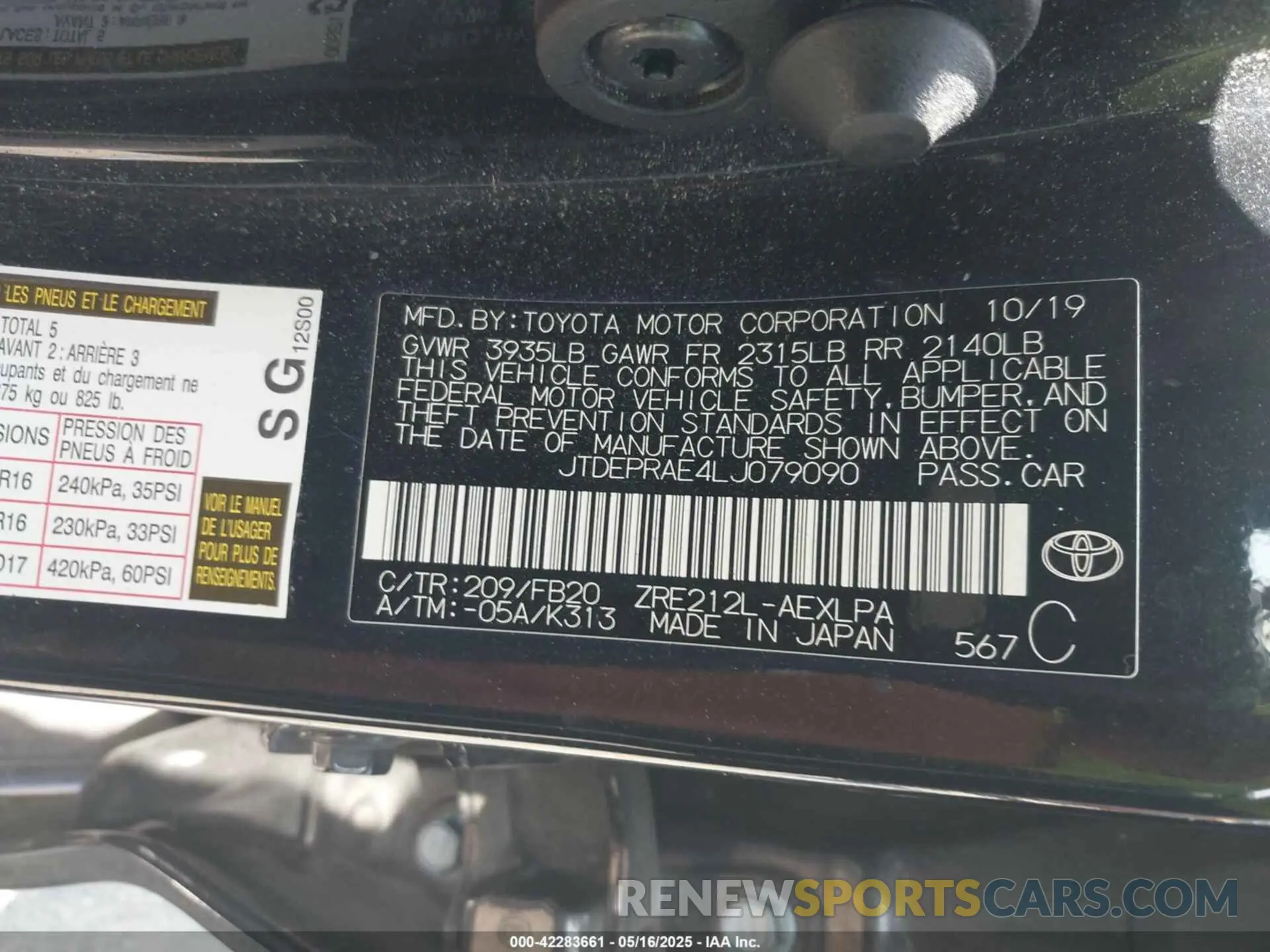 9 Photograph of a damaged car JTDEPRAE4LJ079090 TOYOTA COROLLA 2020
