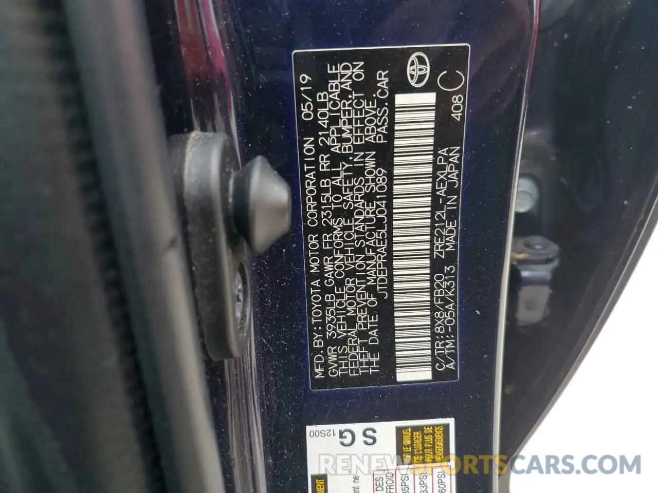 13 Photograph of a damaged car JTDEPRAE5LJ041089 TOYOTA COROLLA 2020