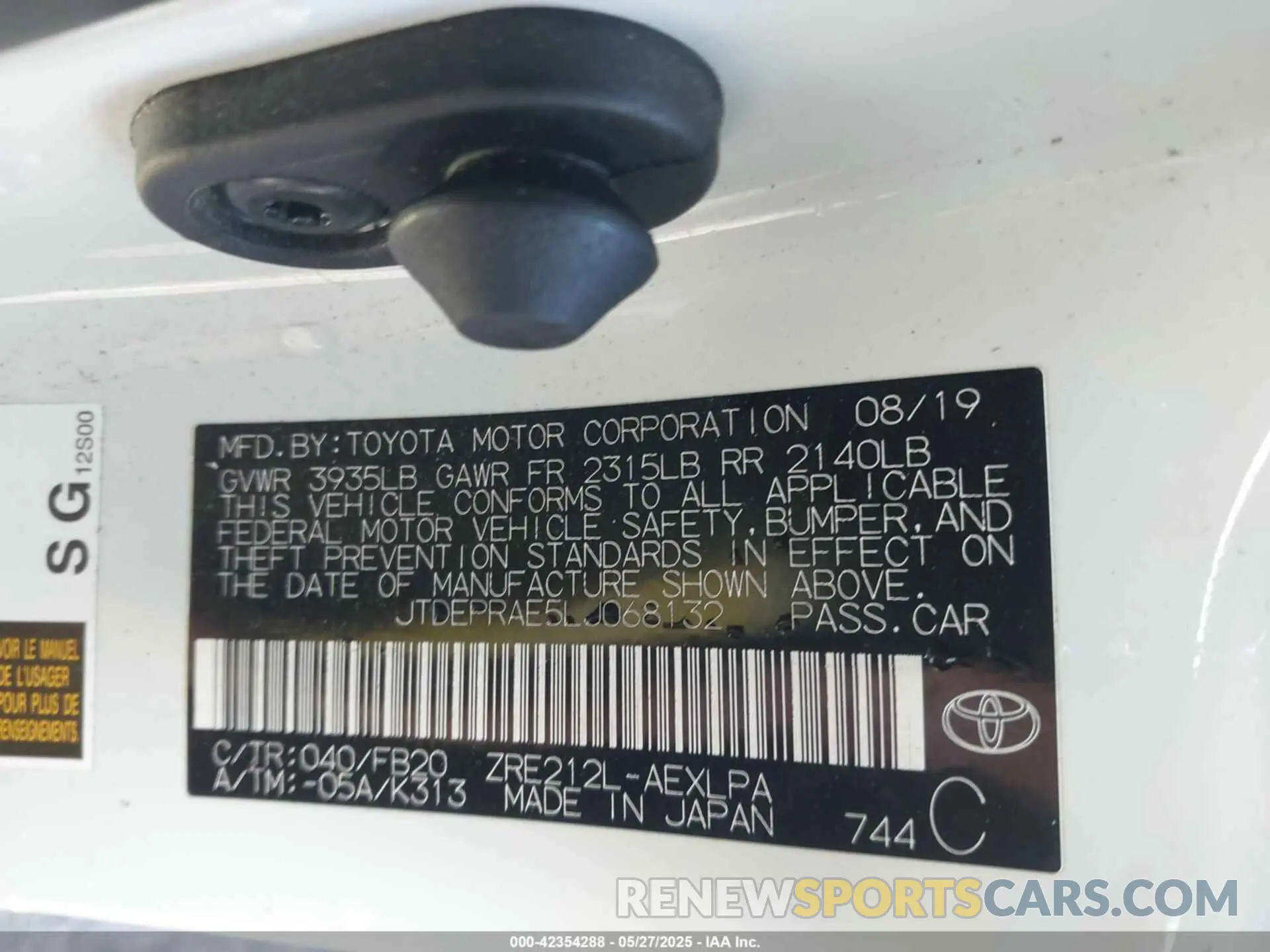 9 Photograph of a damaged car JTDEPRAE5LJ068132 TOYOTA COROLLA 2020