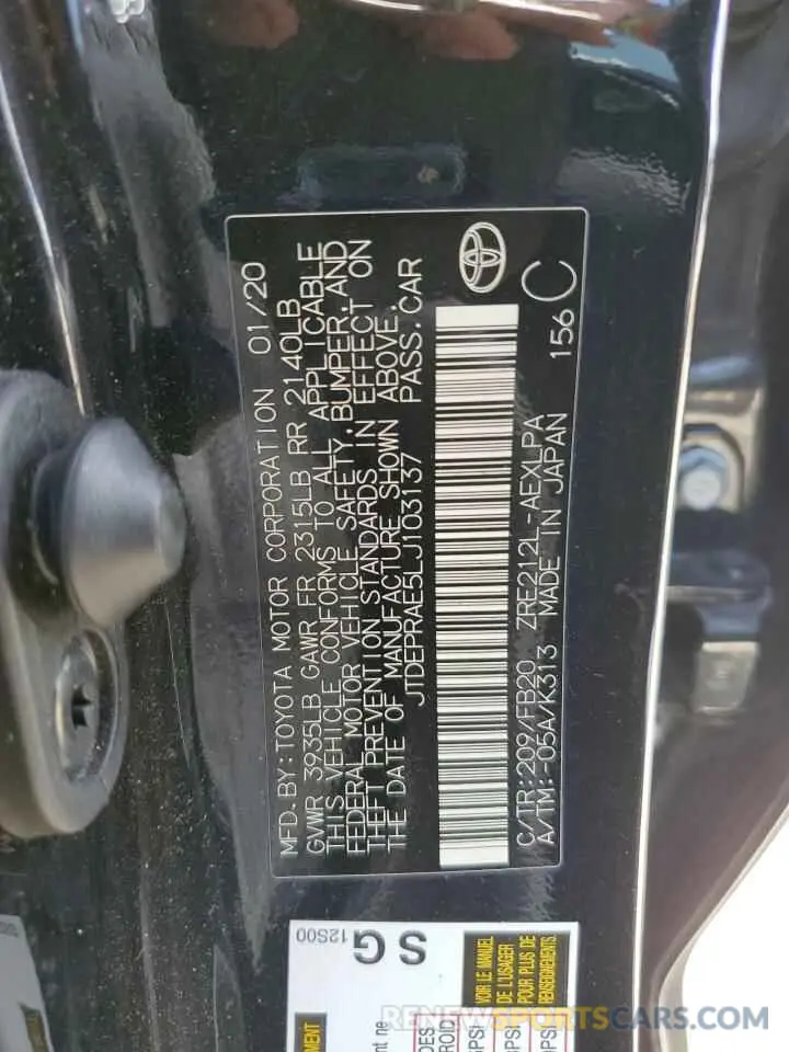12 Photograph of a damaged car JTDEPRAE5LJ103137 TOYOTA COROLLA 2020