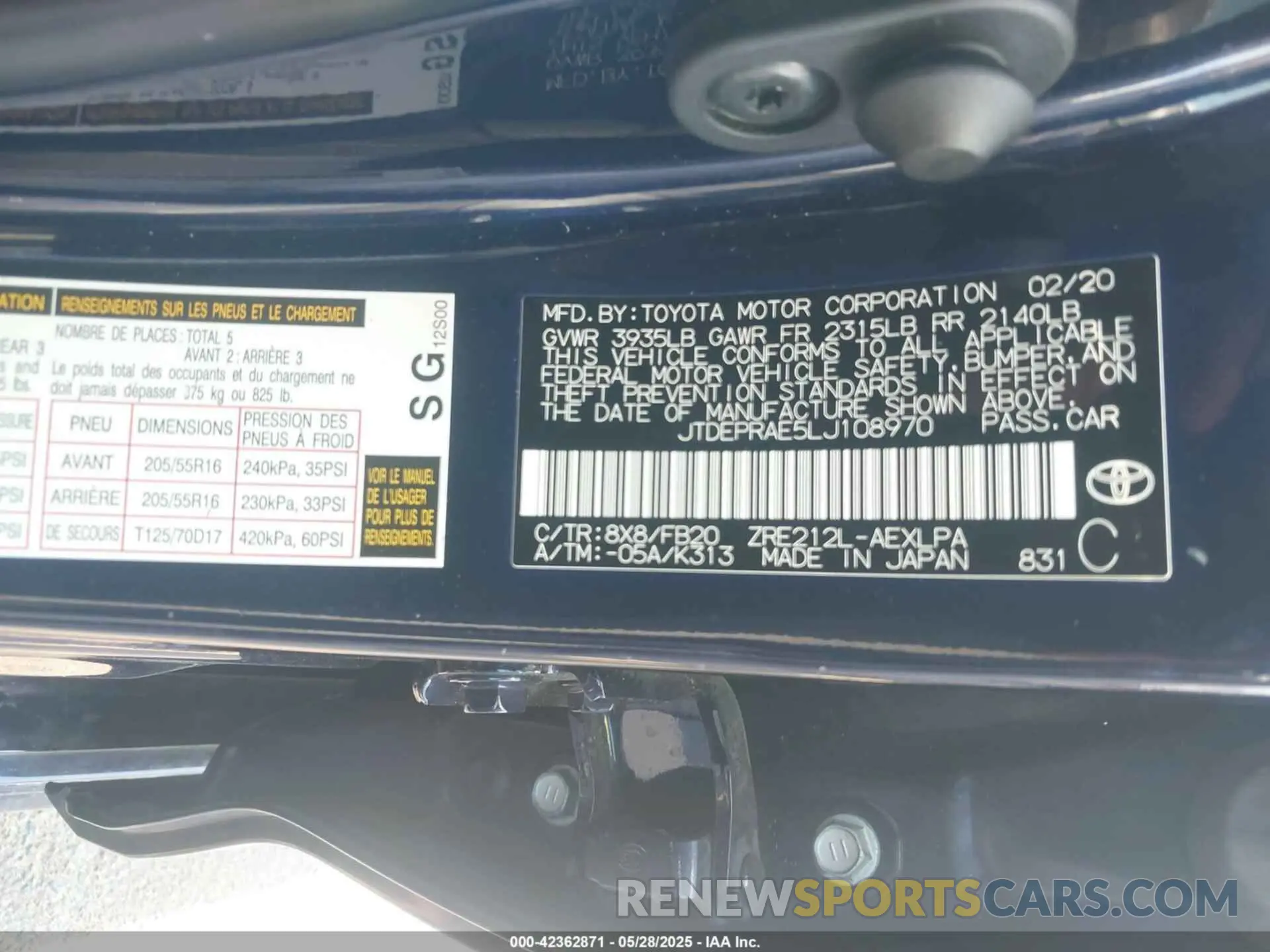 9 Photograph of a damaged car JTDEPRAE5LJ108970 TOYOTA COROLLA 2020
