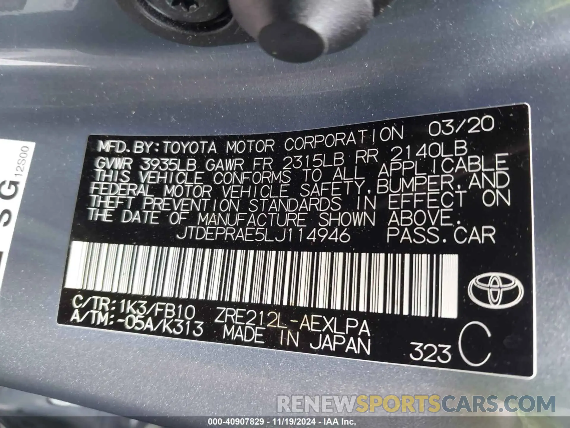 9 Photograph of a damaged car JTDEPRAE5LJ114946 TOYOTA COROLLA 2020