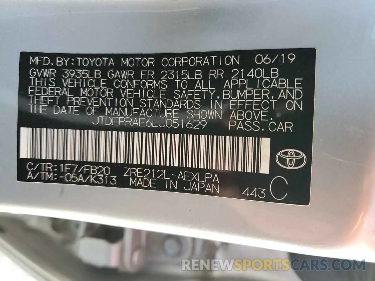 14 Photograph of a damaged car JTDEPRAE6LJ051629 TOYOTA COROLLA 2020