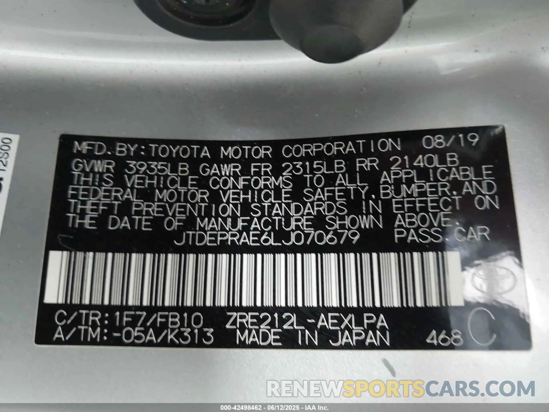 9 Photograph of a damaged car JTDEPRAE6LJ070679 TOYOTA COROLLA 2020