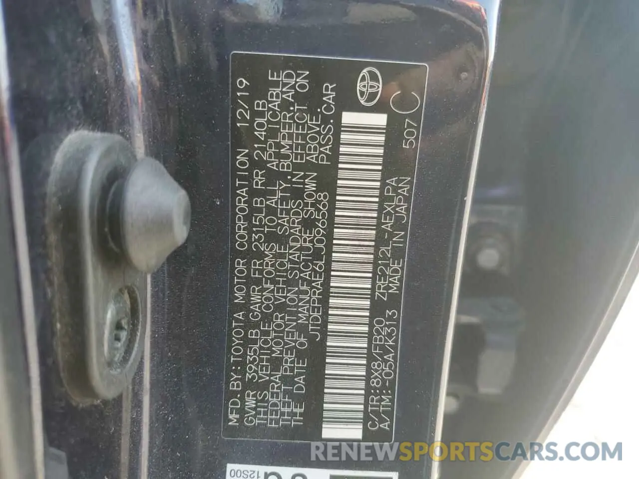 14 Photograph of a damaged car JTDEPRAE6LJ096568 TOYOTA COROLLA 2020