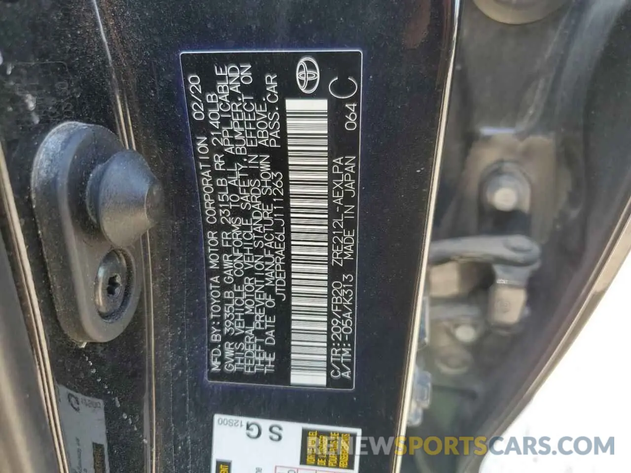 12 Photograph of a damaged car JTDEPRAE6LJ111263 TOYOTA COROLLA 2020