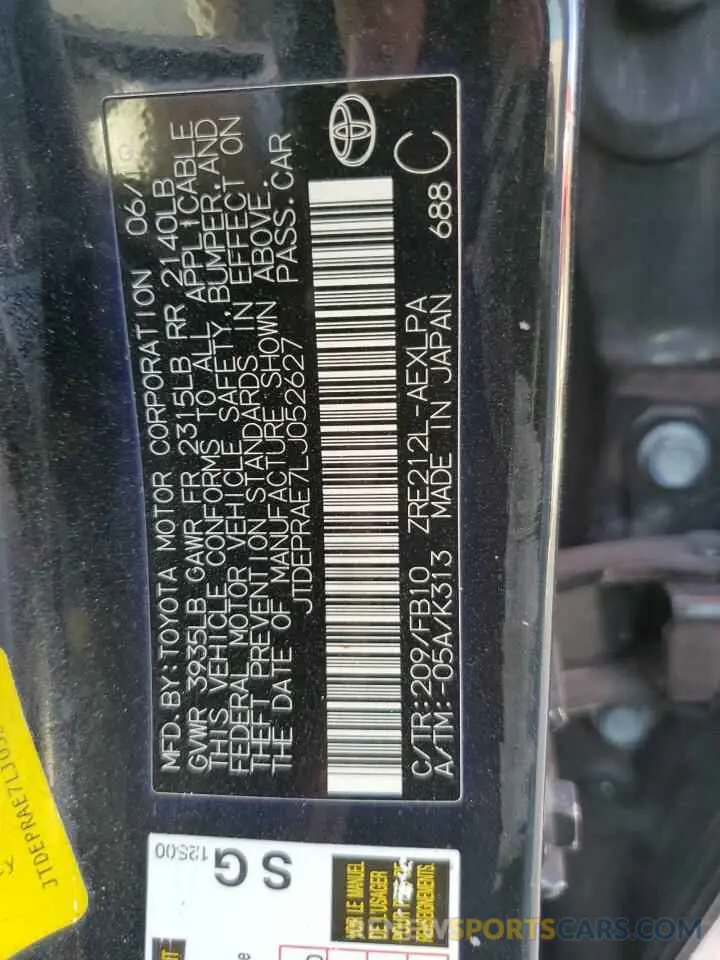 13 Photograph of a damaged car JTDEPRAE7LJ052627 TOYOTA COROLLA 2020