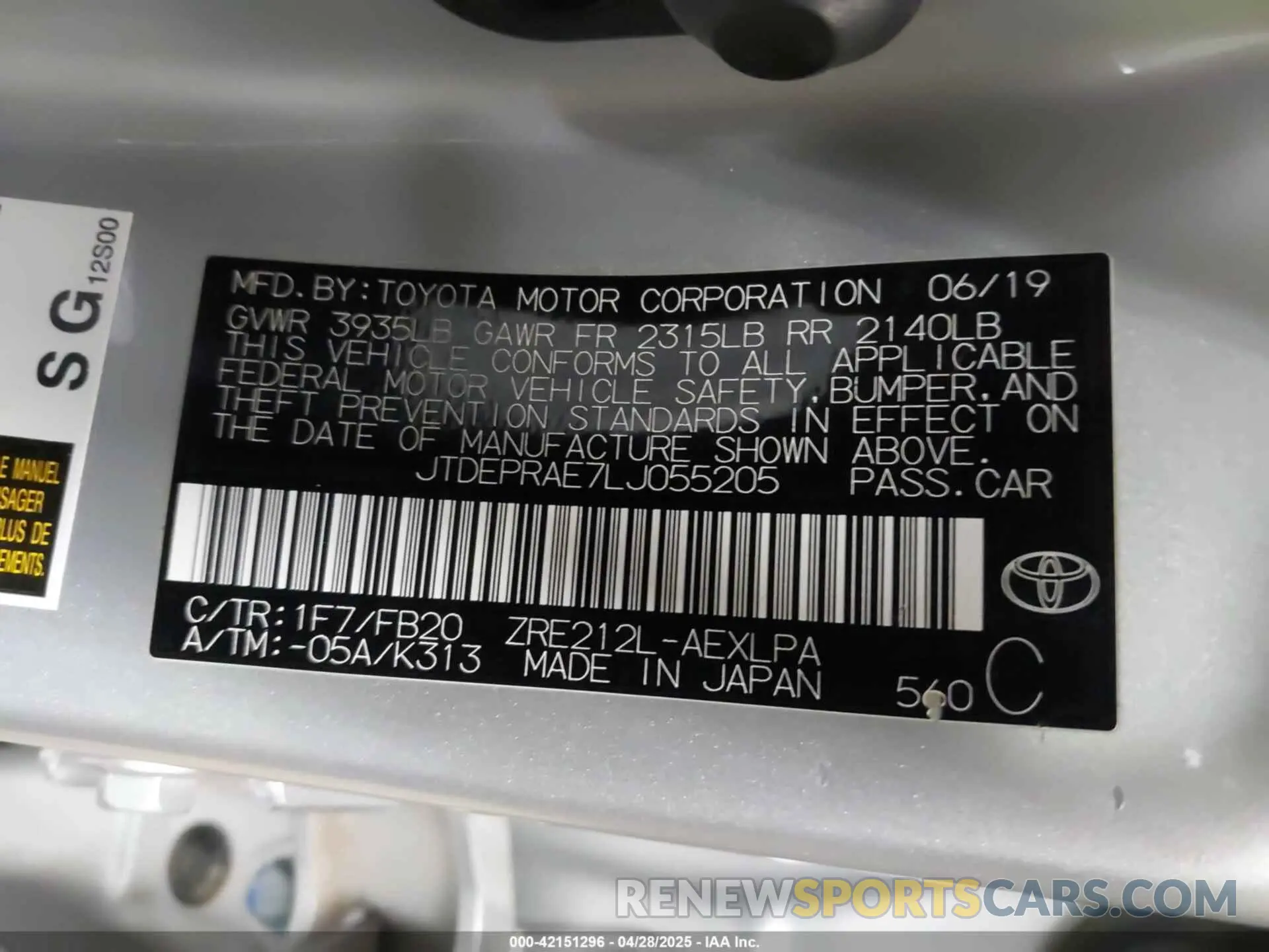 9 Photograph of a damaged car JTDEPRAE7LJ055205 TOYOTA COROLLA 2020