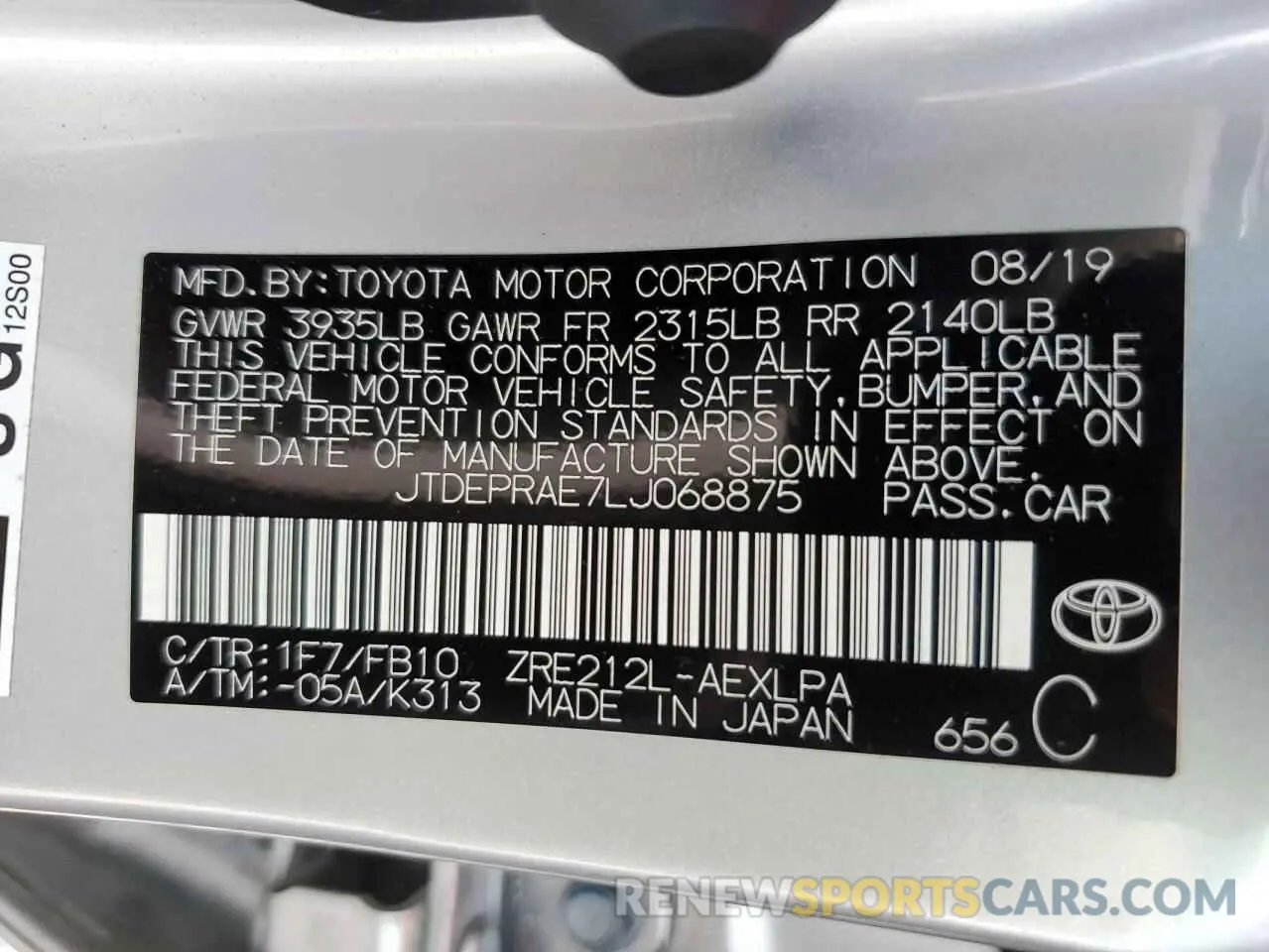 13 Photograph of a damaged car JTDEPRAE7LJ068875 TOYOTA COROLLA 2020