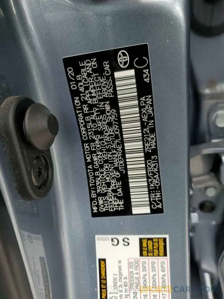 12 Photograph of a damaged car JTDEPRAE7LJ097759 TOYOTA COROLLA 2020